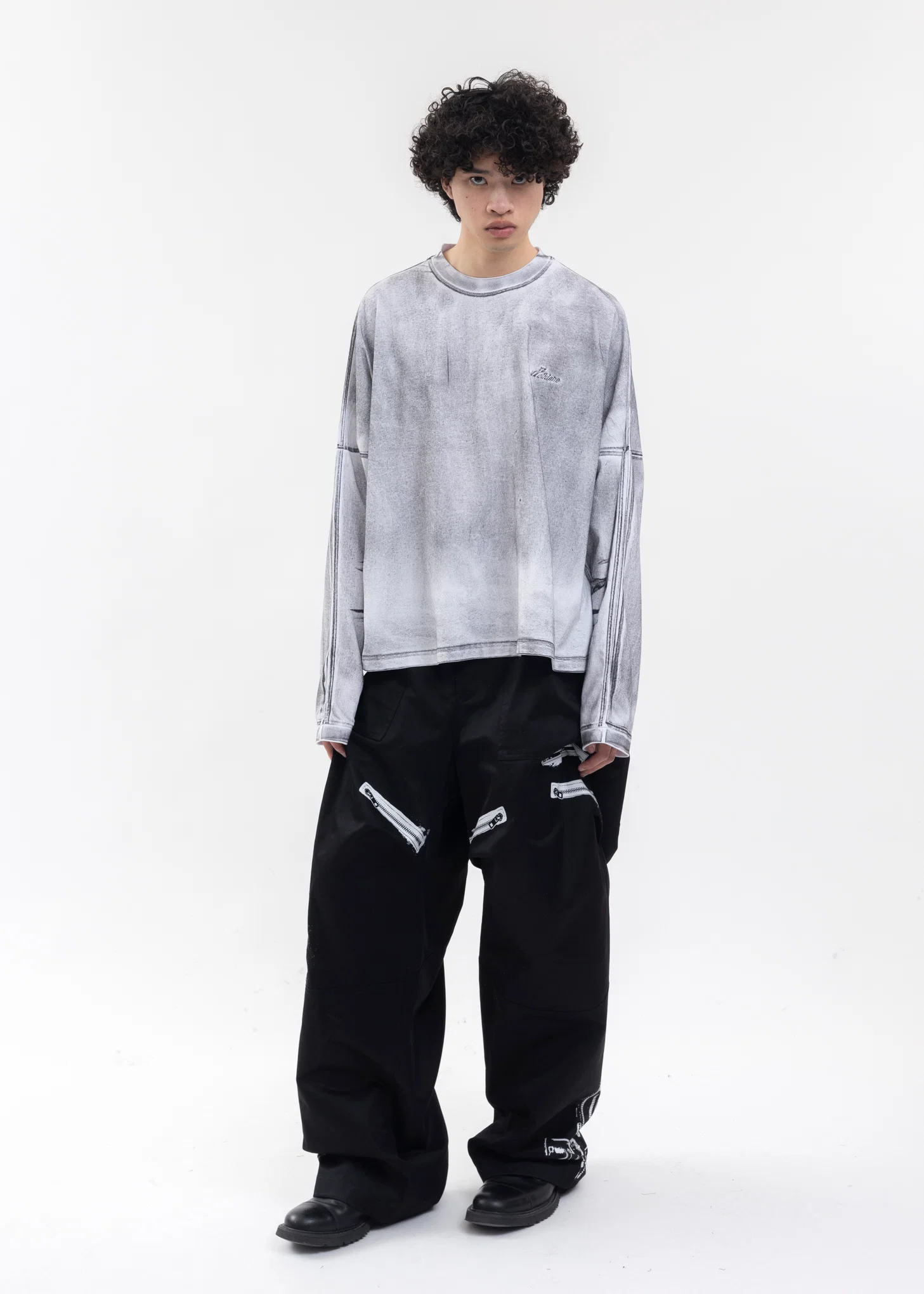 BLACK PRINT FLAP POCKET WIDE-FIT PANTS - Image 7