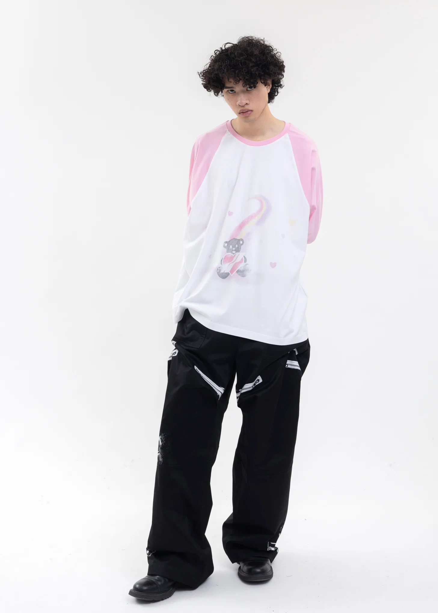 BLACK PRINT FLAP POCKET WIDE-FIT PANTS - Image 8