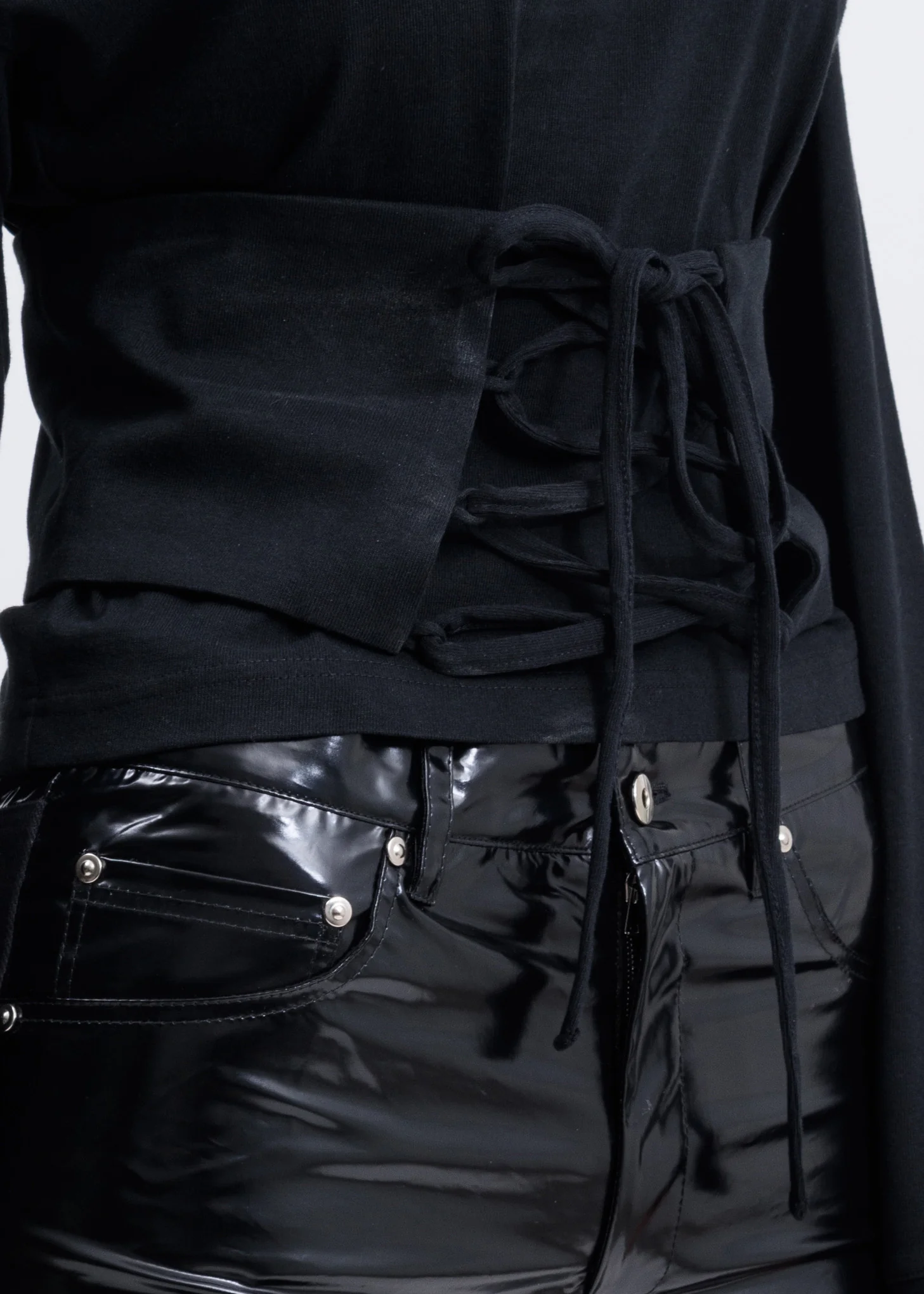 Black Print Waist Tie Long Sleeves - Image 3