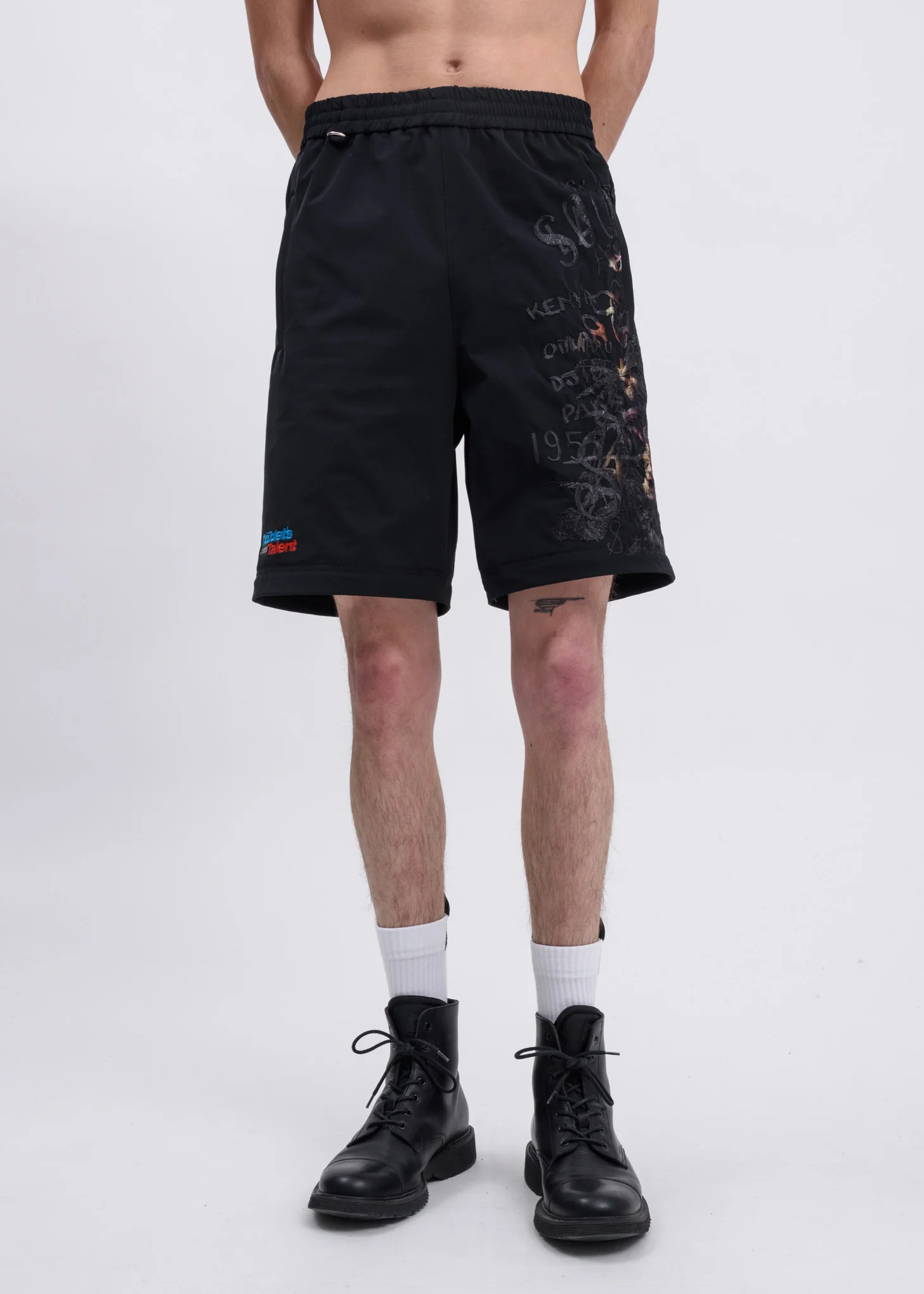 Black Printed Chaos Embroidery Two Way Pants - Image 6