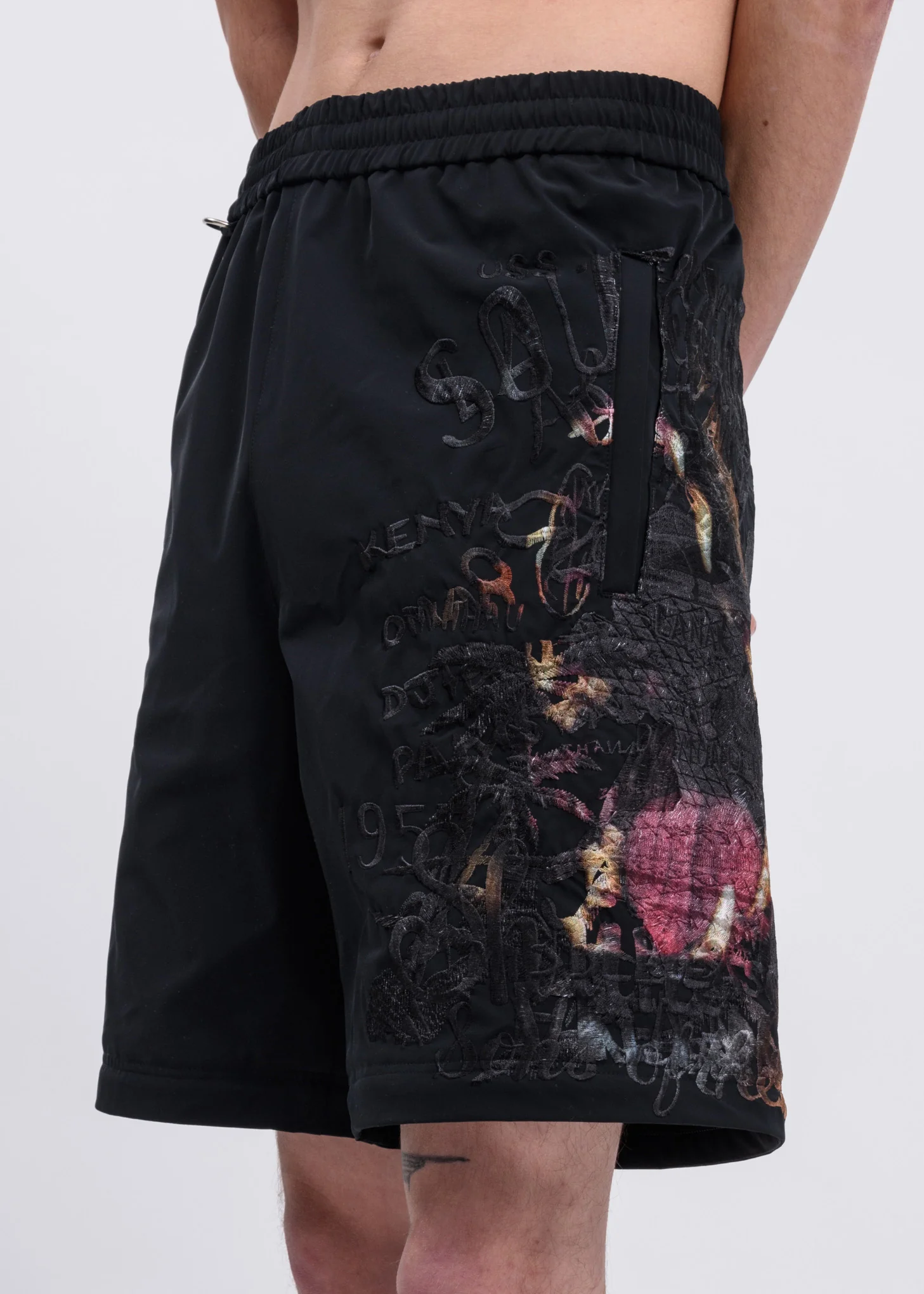 Black Printed Chaos Embroidery Two Way Pants - Image 7