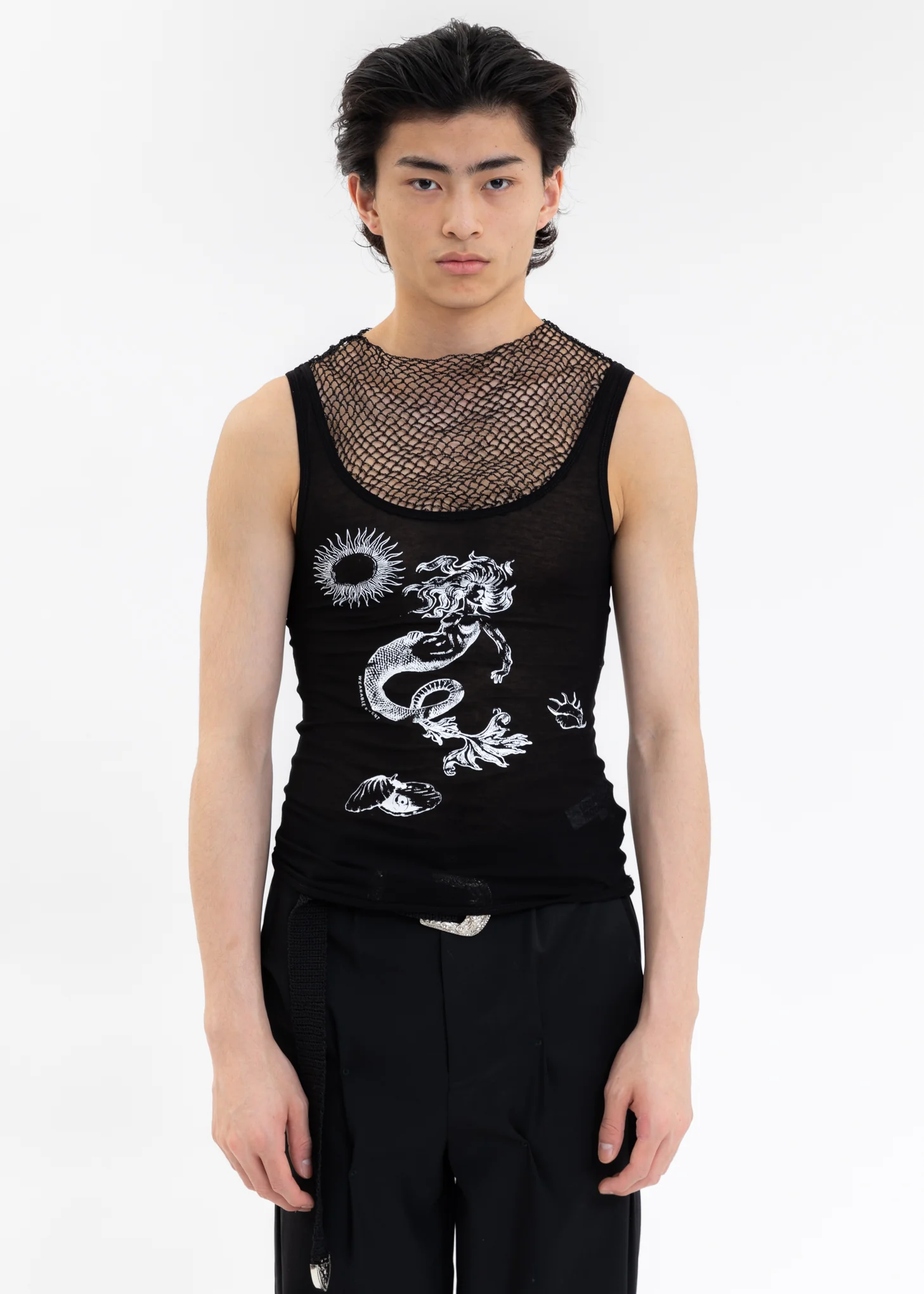 Black Printed Crocheted Vest