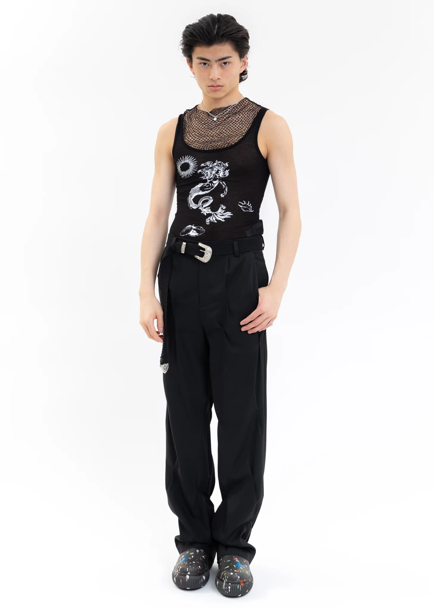 Black Printed Crocheted Vest - Image 5