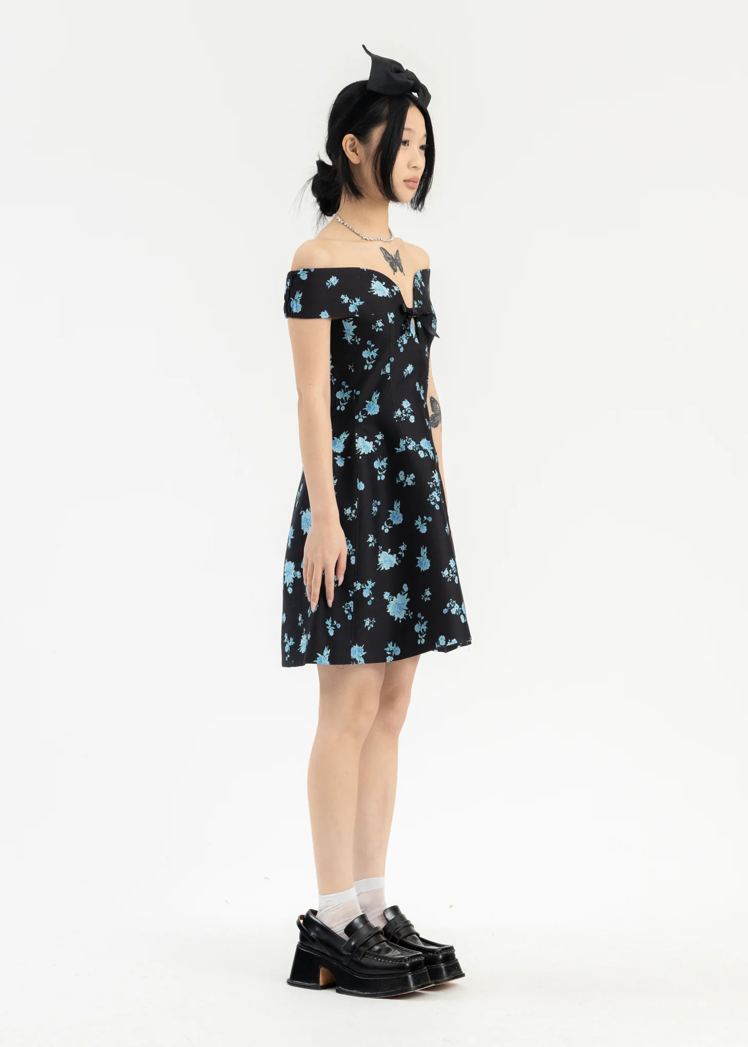Black Printing Curved One-Shoulder Dress - Image 2