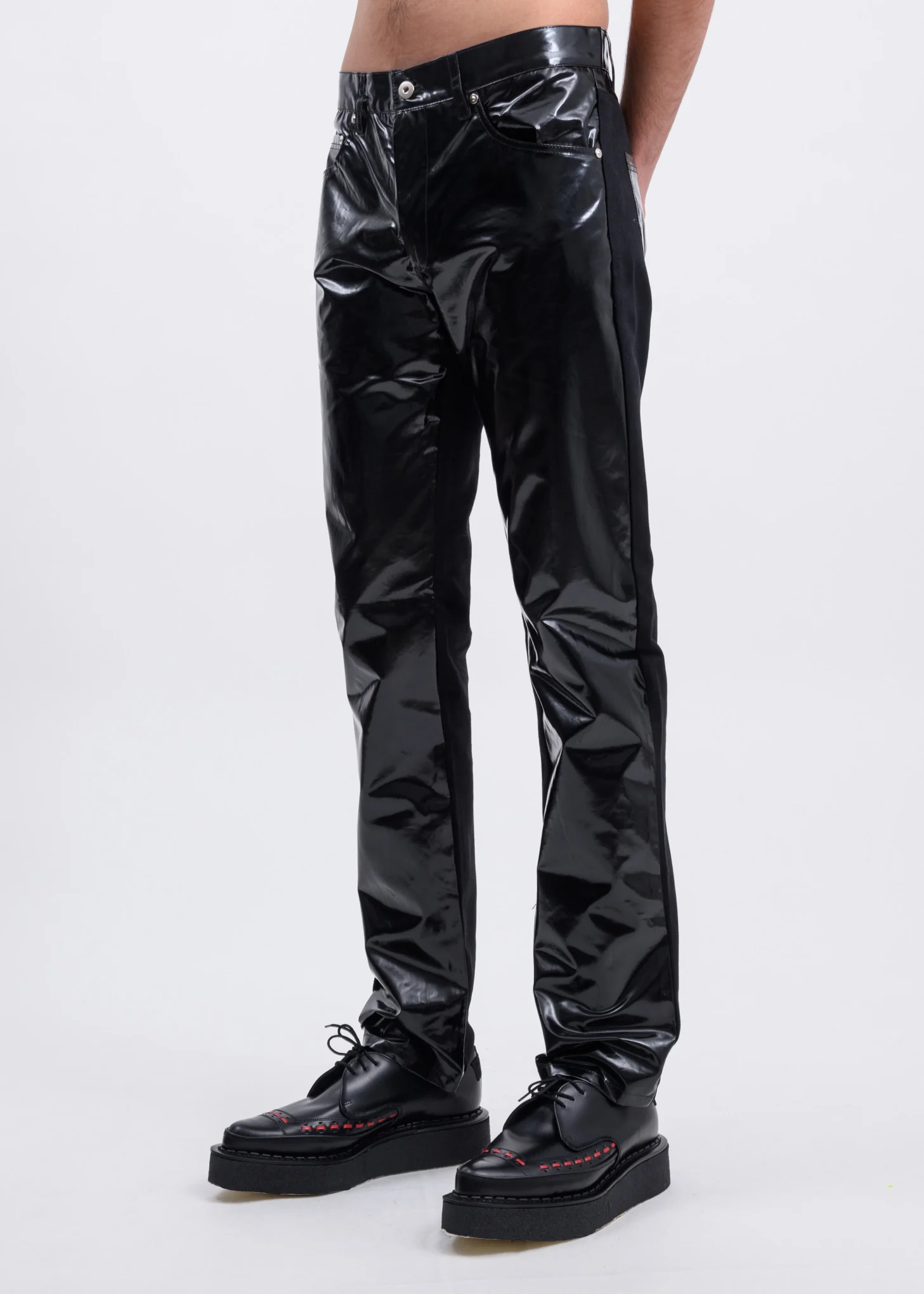 Black PU Five Pocket Trousers