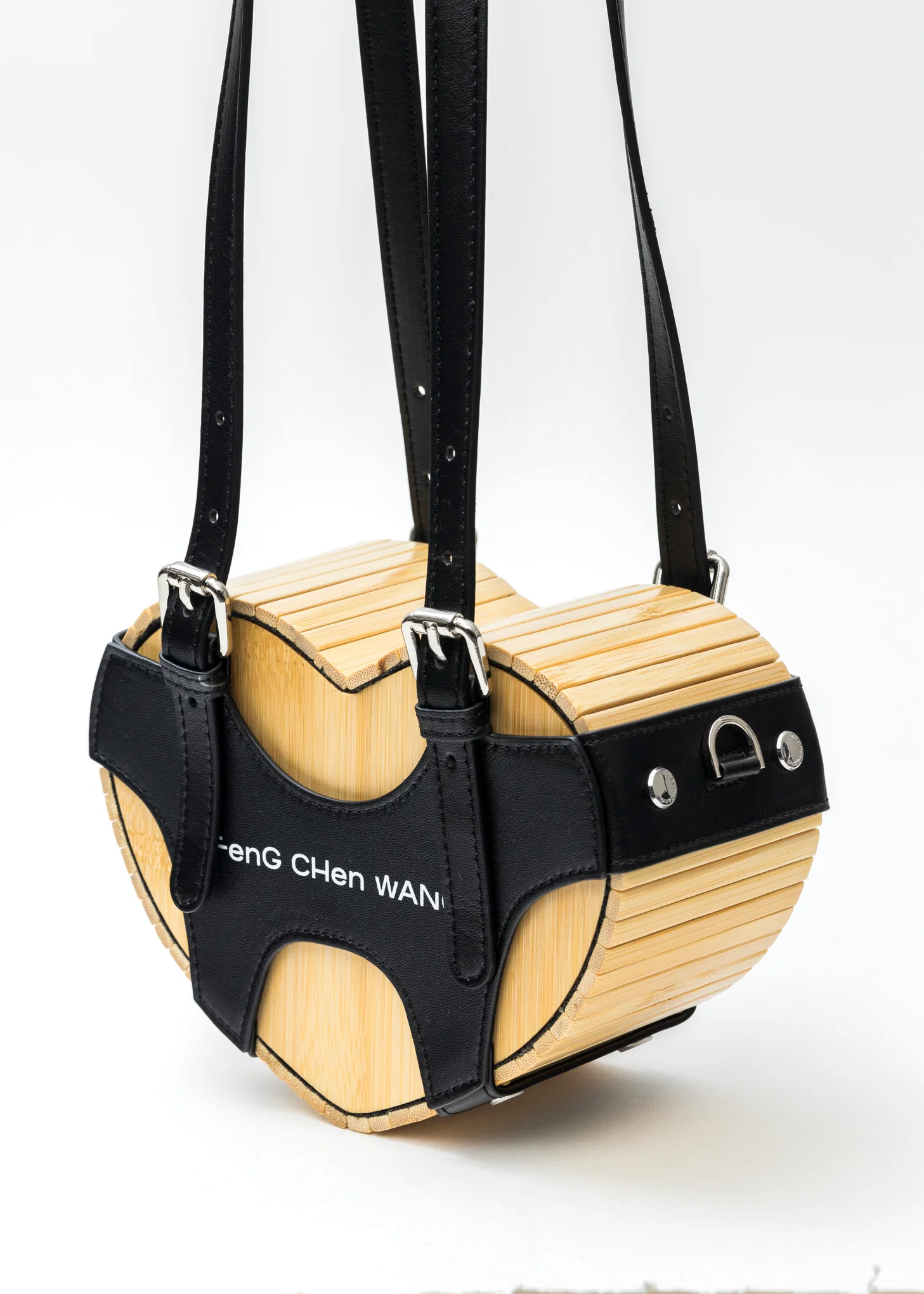 BLACK PU HEART SHAPED BAMBOO BAG - Image 3