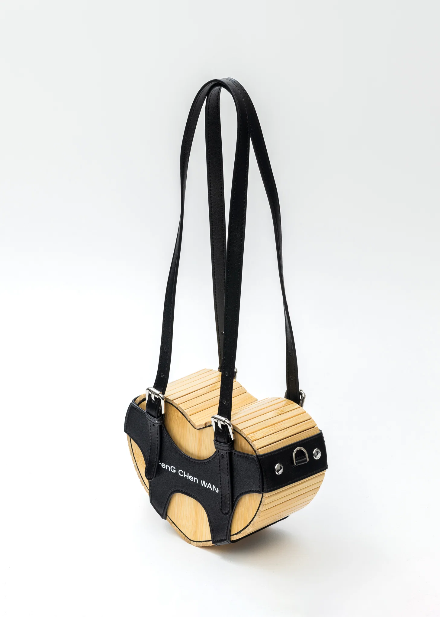 BLACK PU HEART SHAPED BAMBOO BAG - Image 4