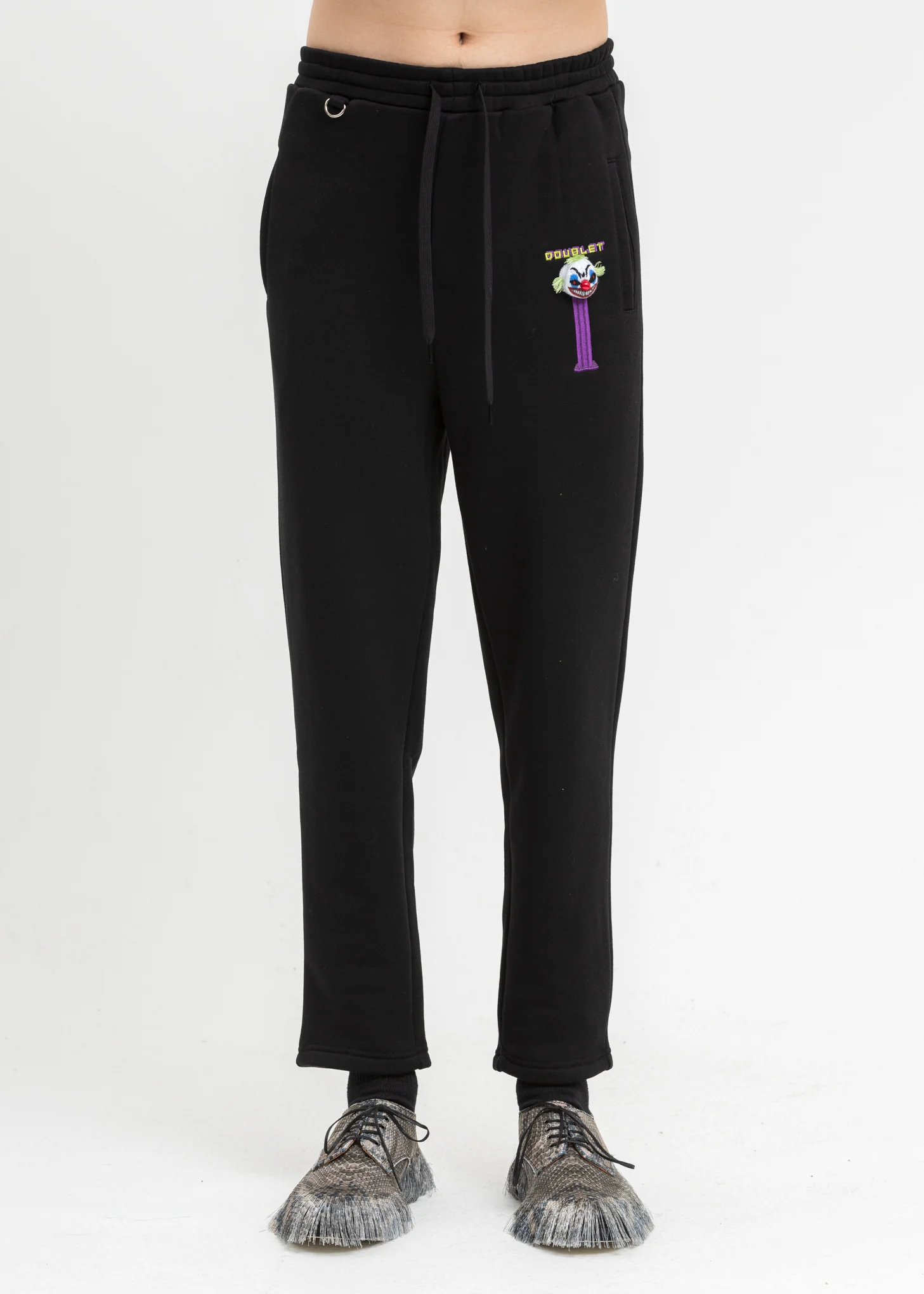 Black Puppet Embroidery Sweat Pants