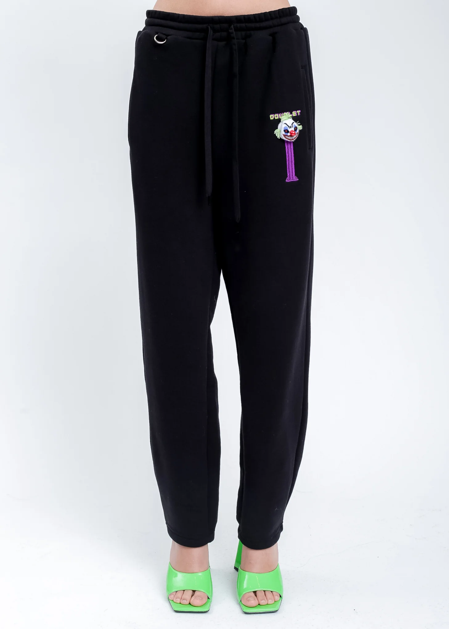 Black Puppet Embroidery Sweat Pants