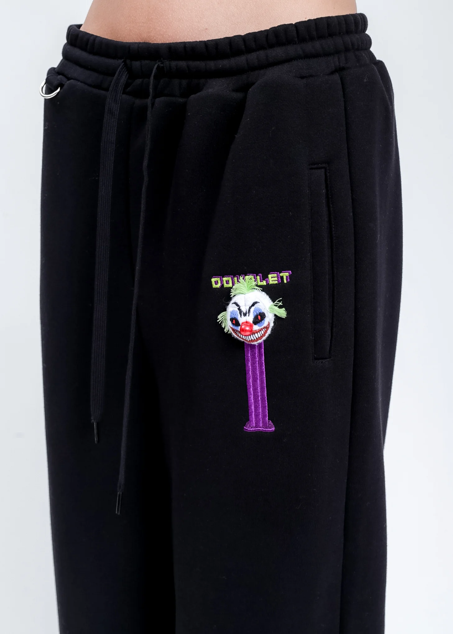 Black Puppet Embroidery Sweat Pants - Image 2