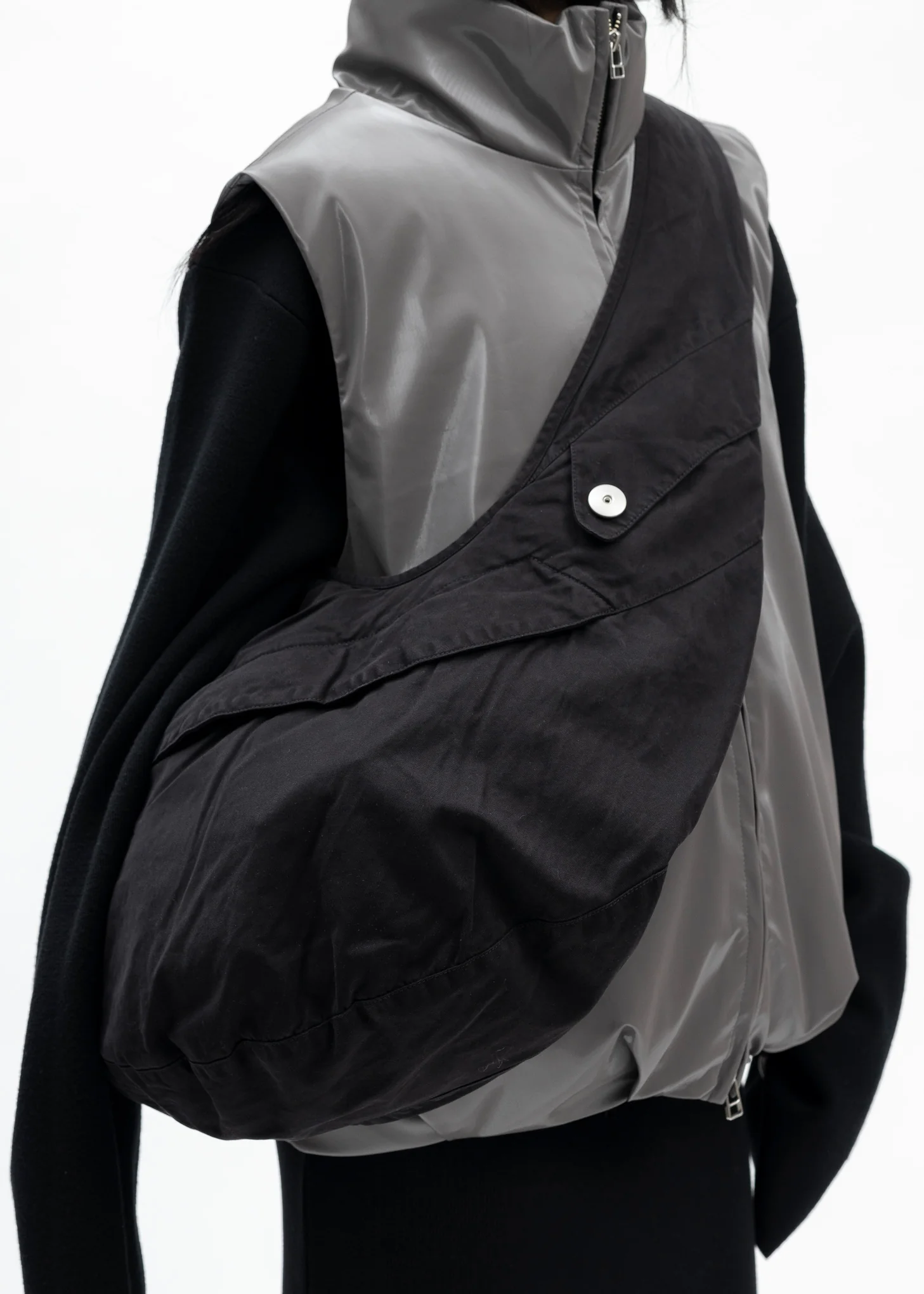 BLACK PURE DYED COTTON MIDI LIDIA BAG - Image 3