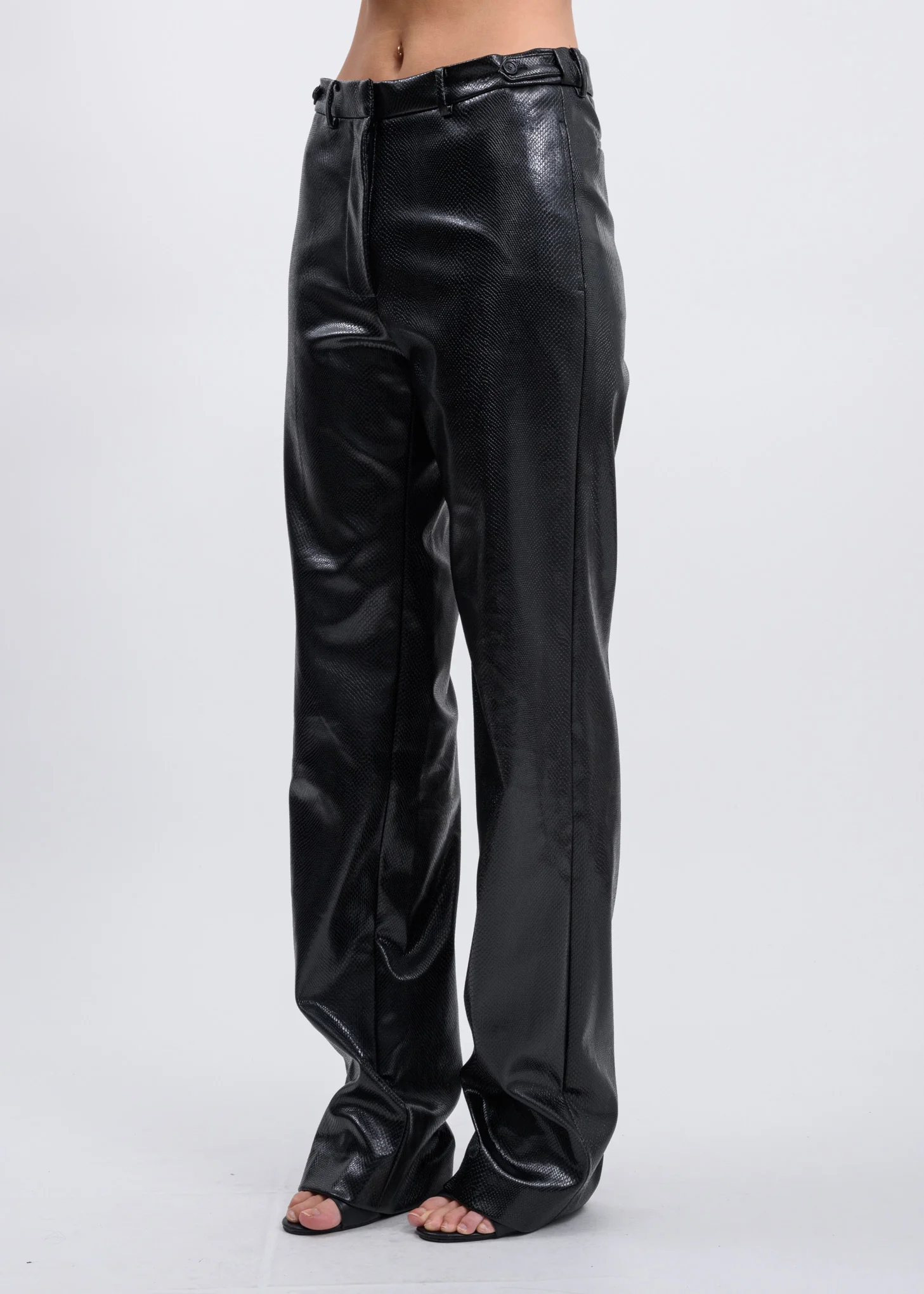 Black Python Faux Leather Trousers