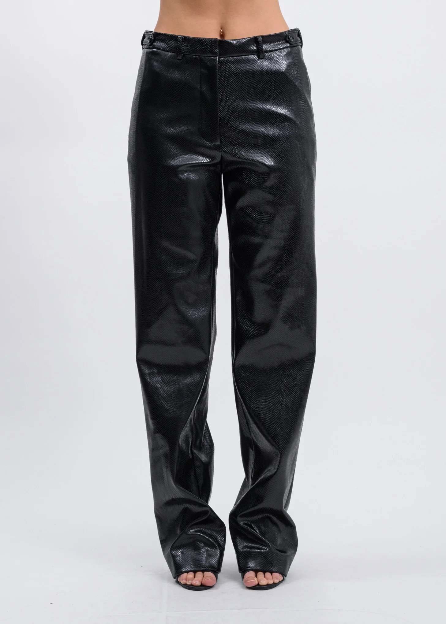 Black Python Faux Leather Trousers - Image 3