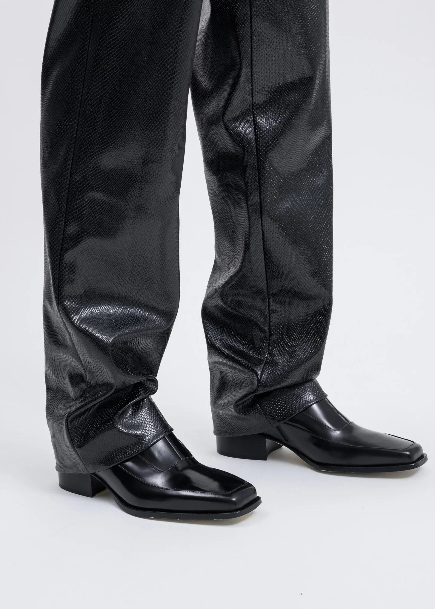 Black Python Faux Leather Trousers - Image 5