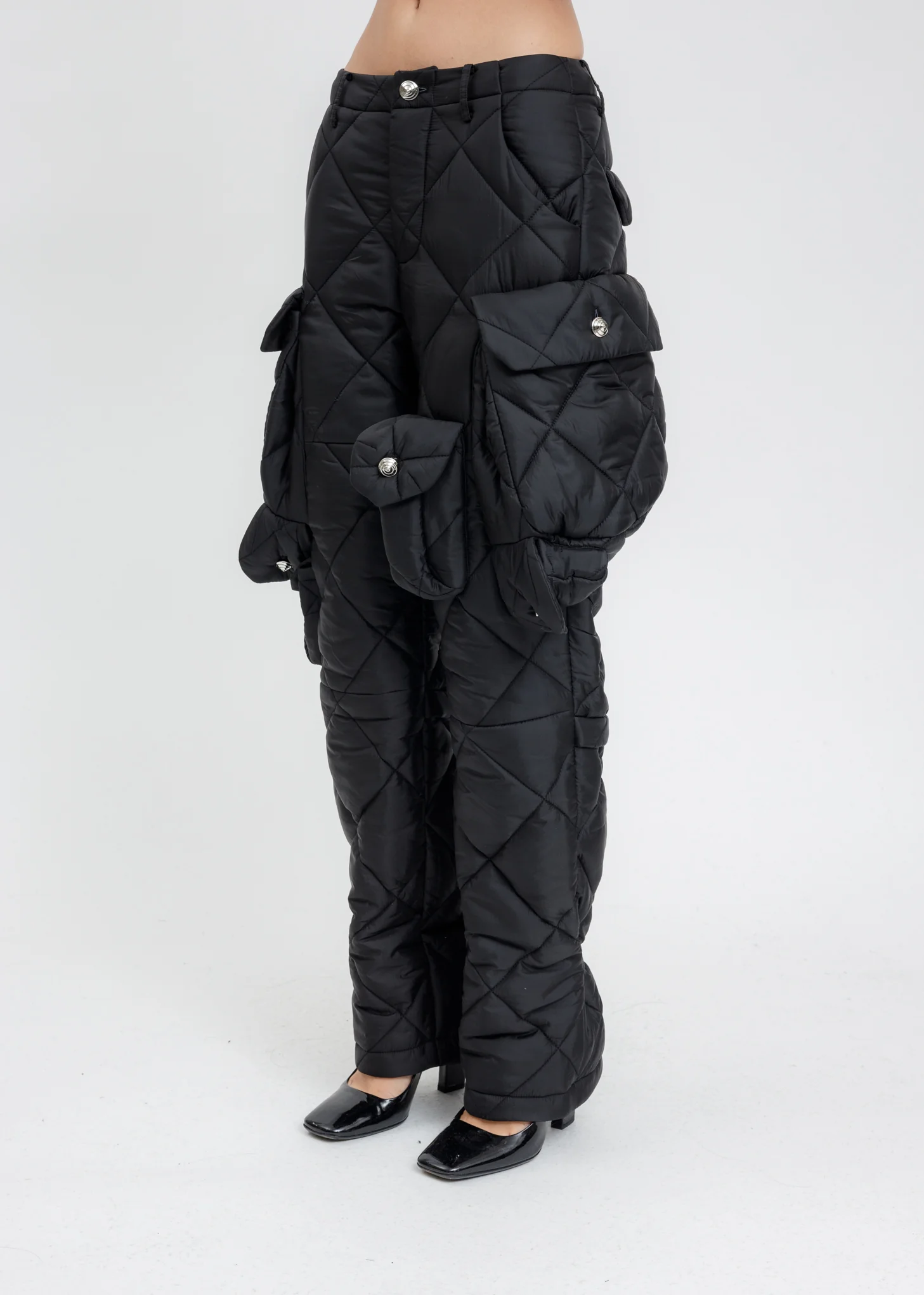 Black Quilting Cargo Pants - Image 2