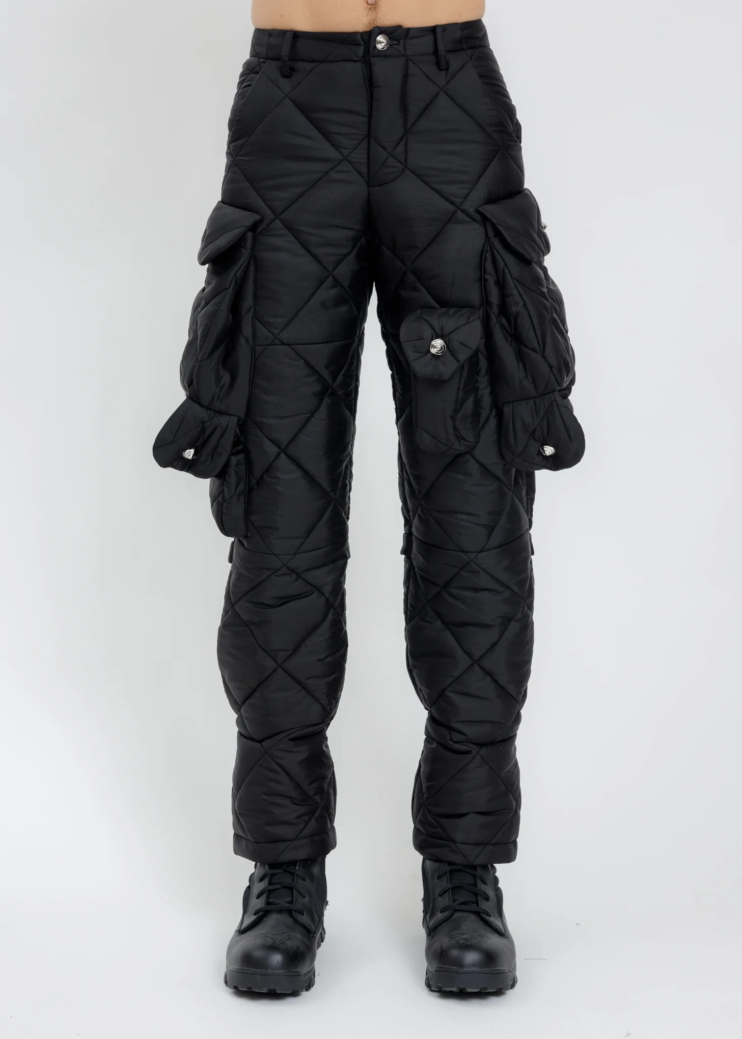 Black Quilting Cargo Pants