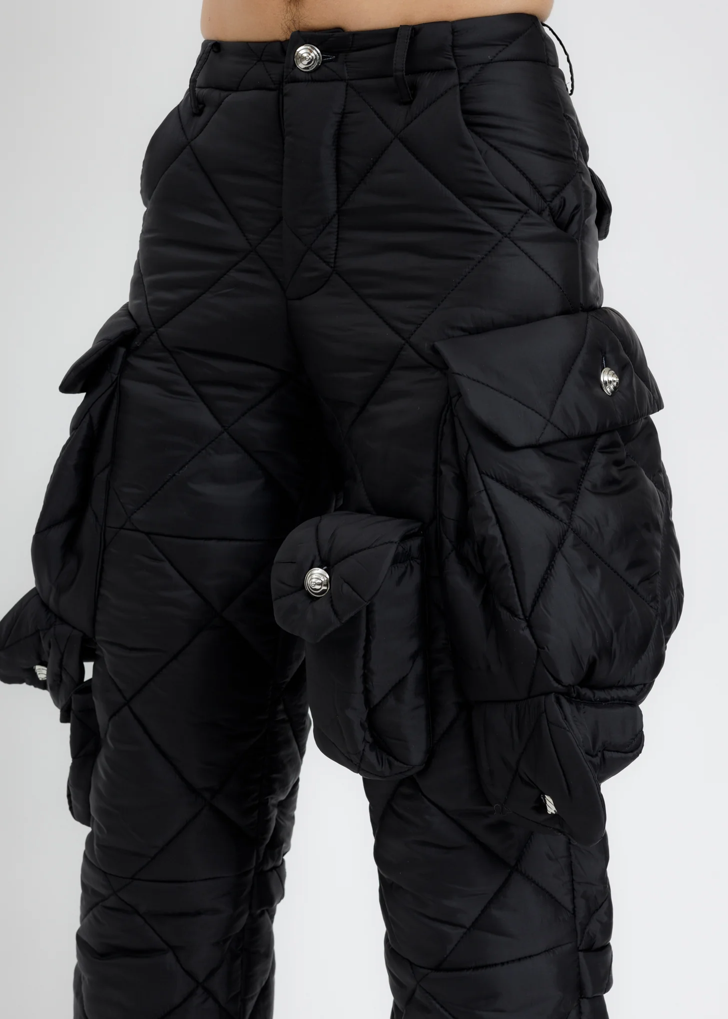 Black Quilting Cargo Pants - Image 4