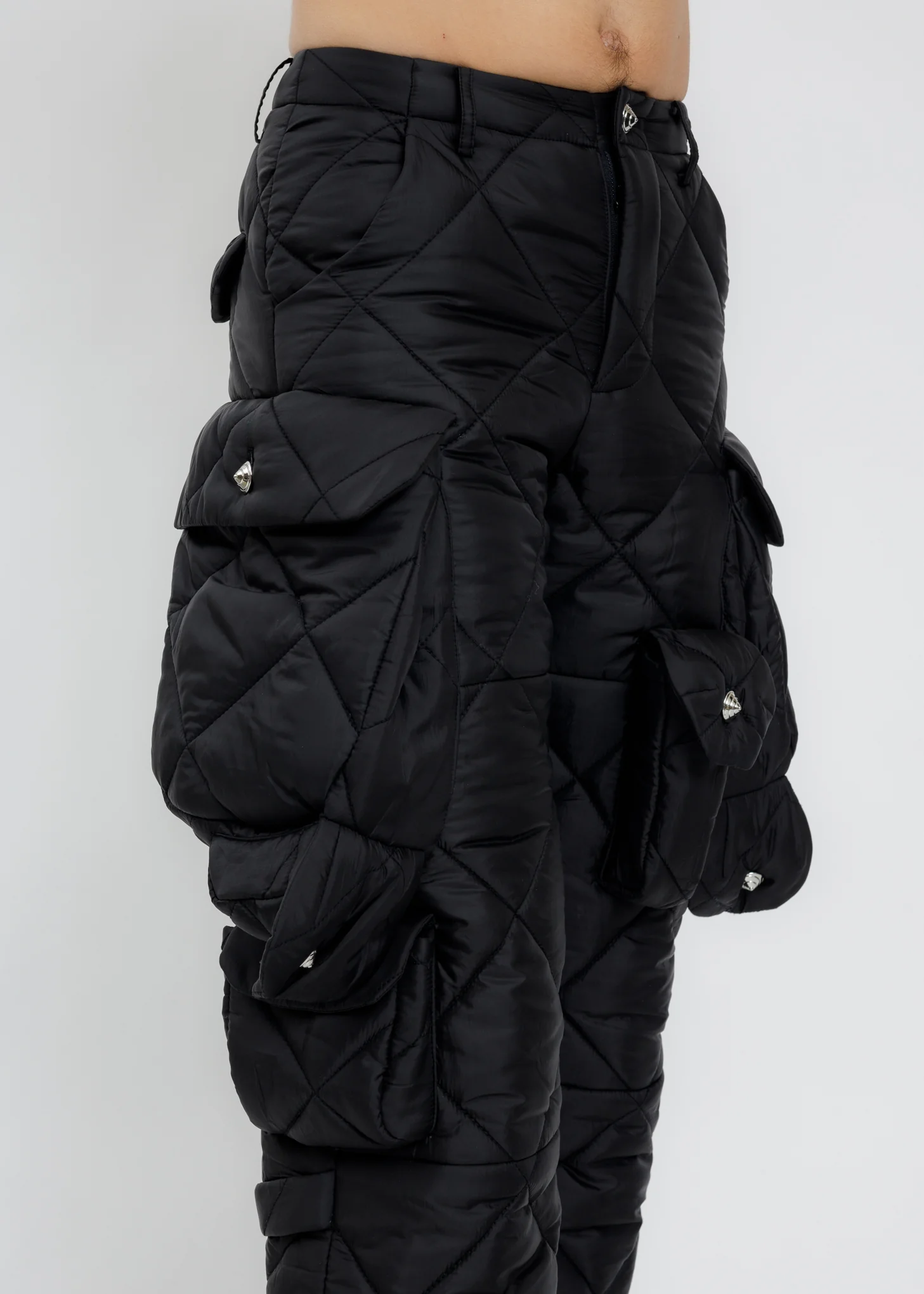 Black Quilting Cargo Pants - Image 5