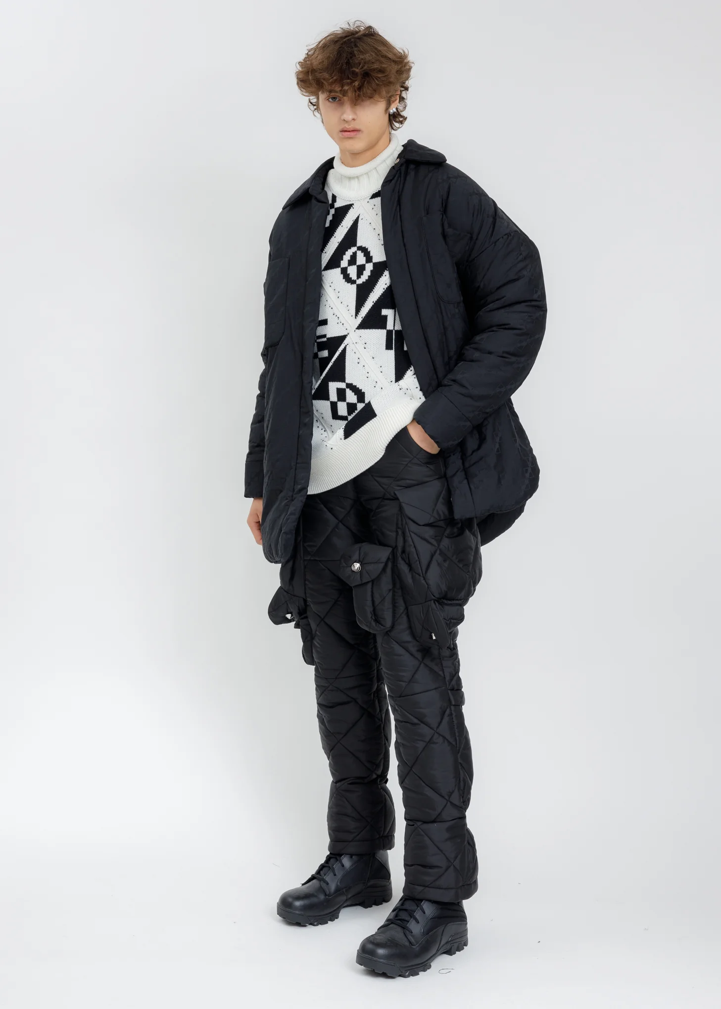 Black Quilting Cargo Pants - Image 7