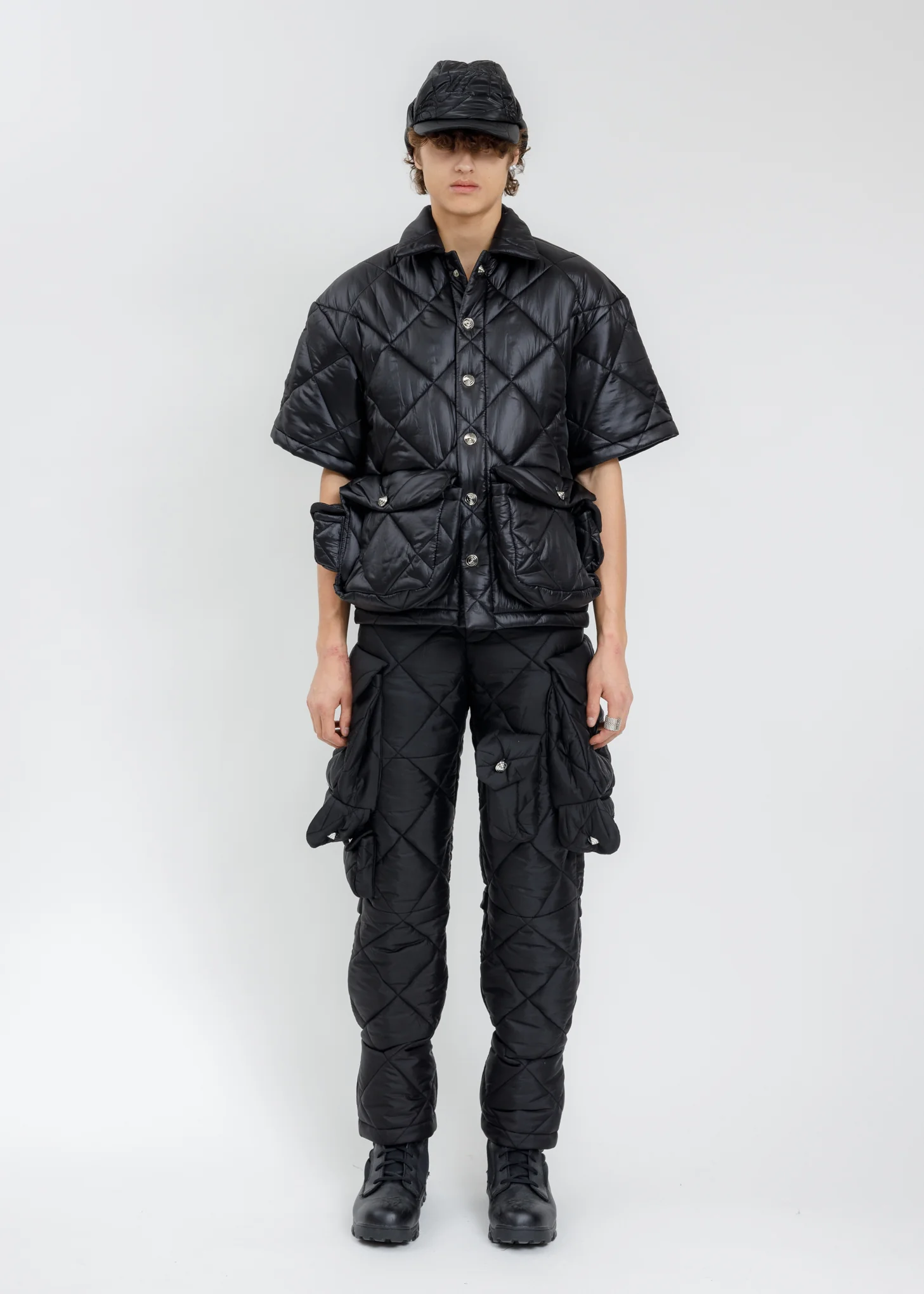 Black Quilting Cargo Pants - Image 8