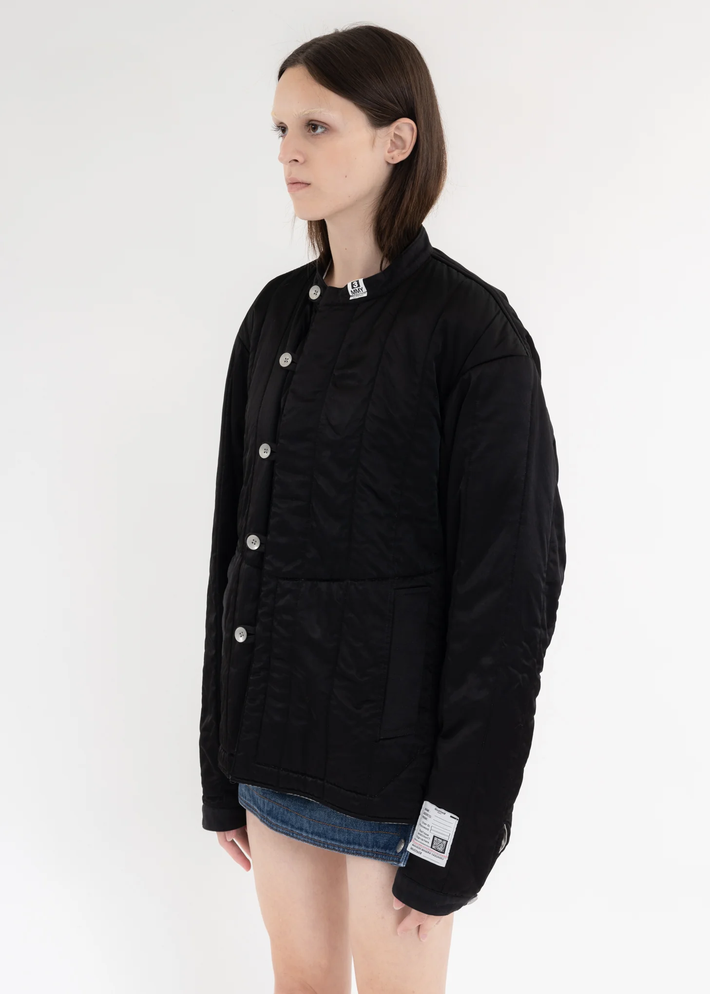 Black Quilting No-Collar Blouson - Image 2