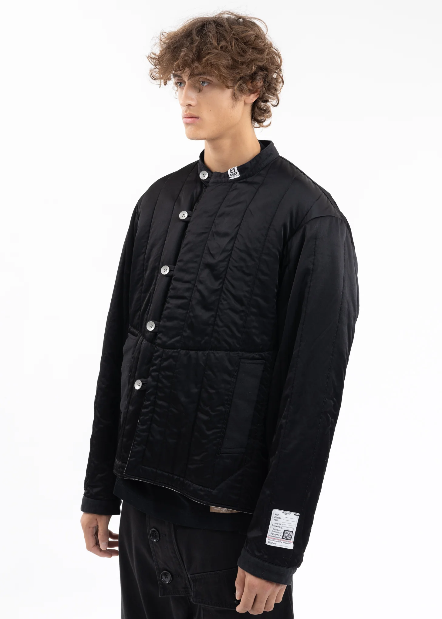 Black Quilting No-Collar Blouson - Image 3