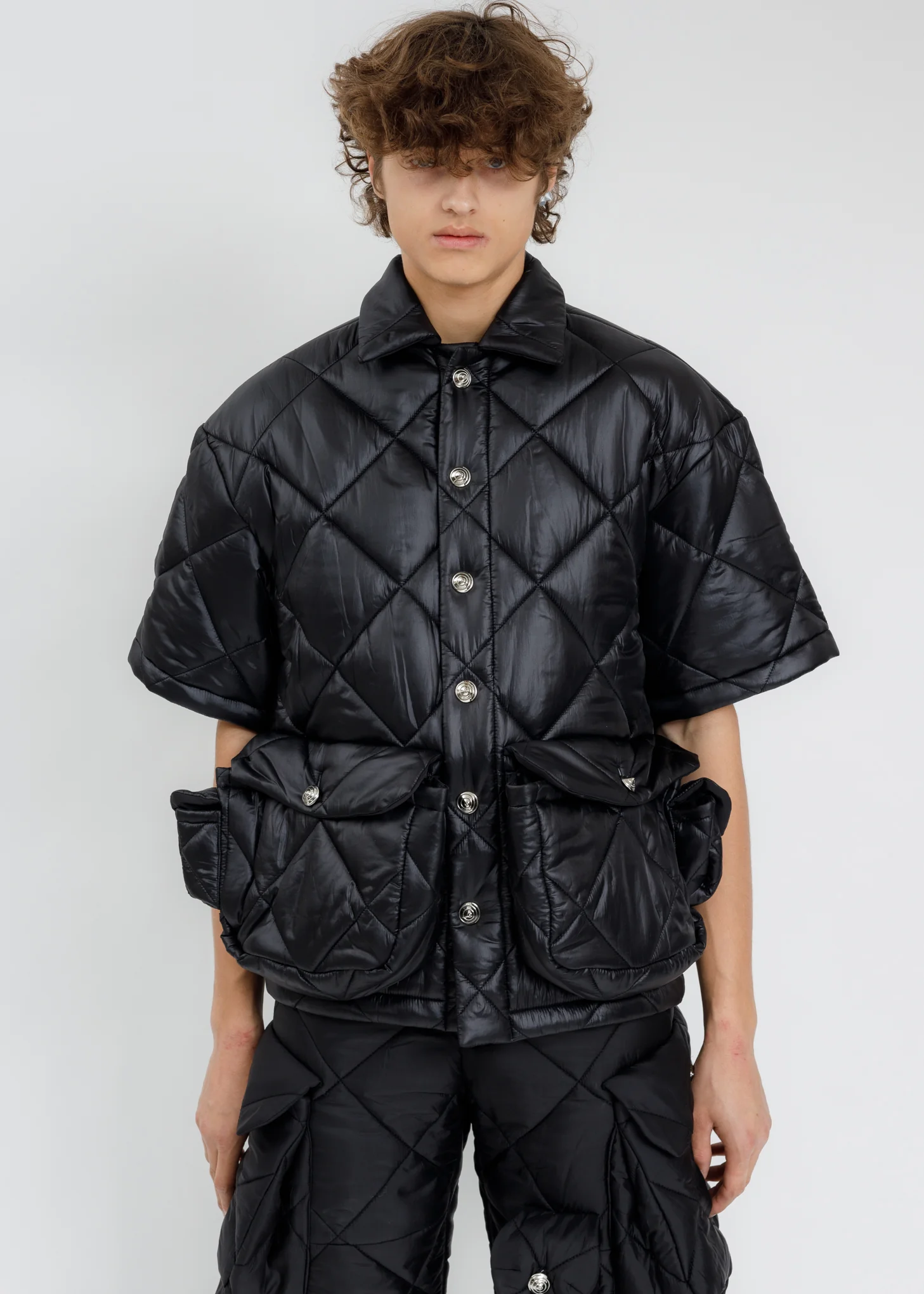Black Quilting Cargo Shirt