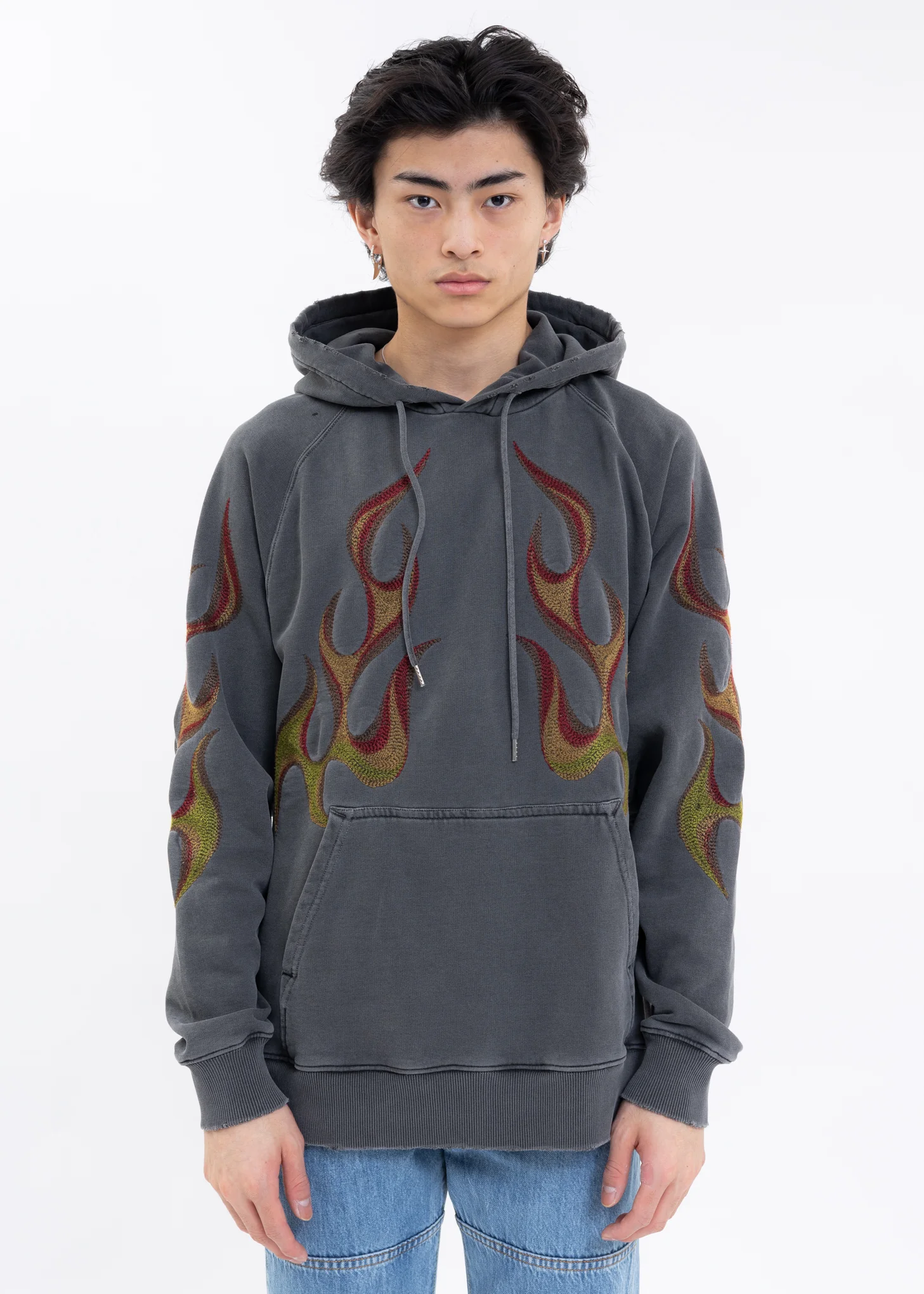 Washed Black RACING FLAMING Hoodies