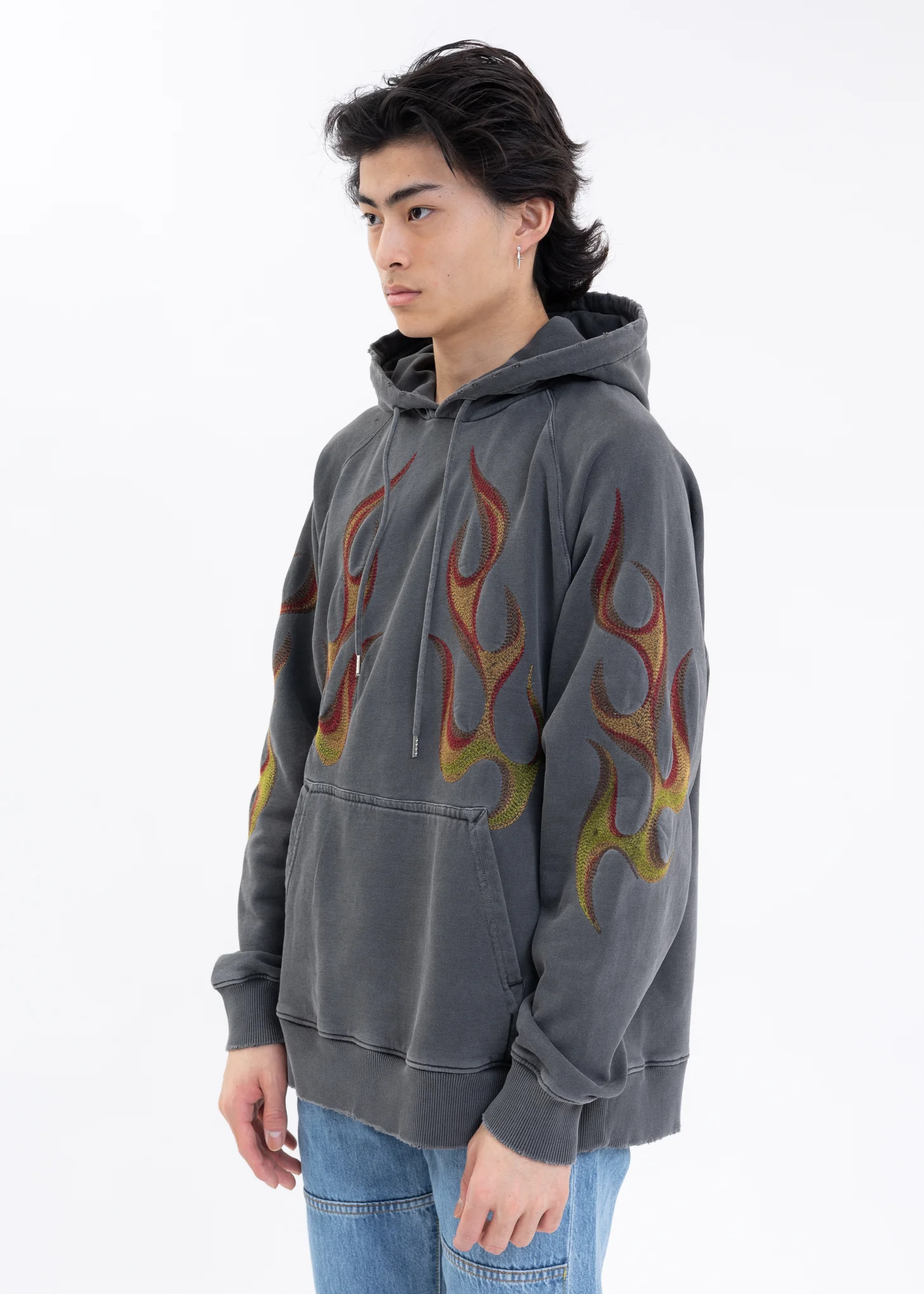 Washed Black RACING FLAMING Hoodies - Image 3