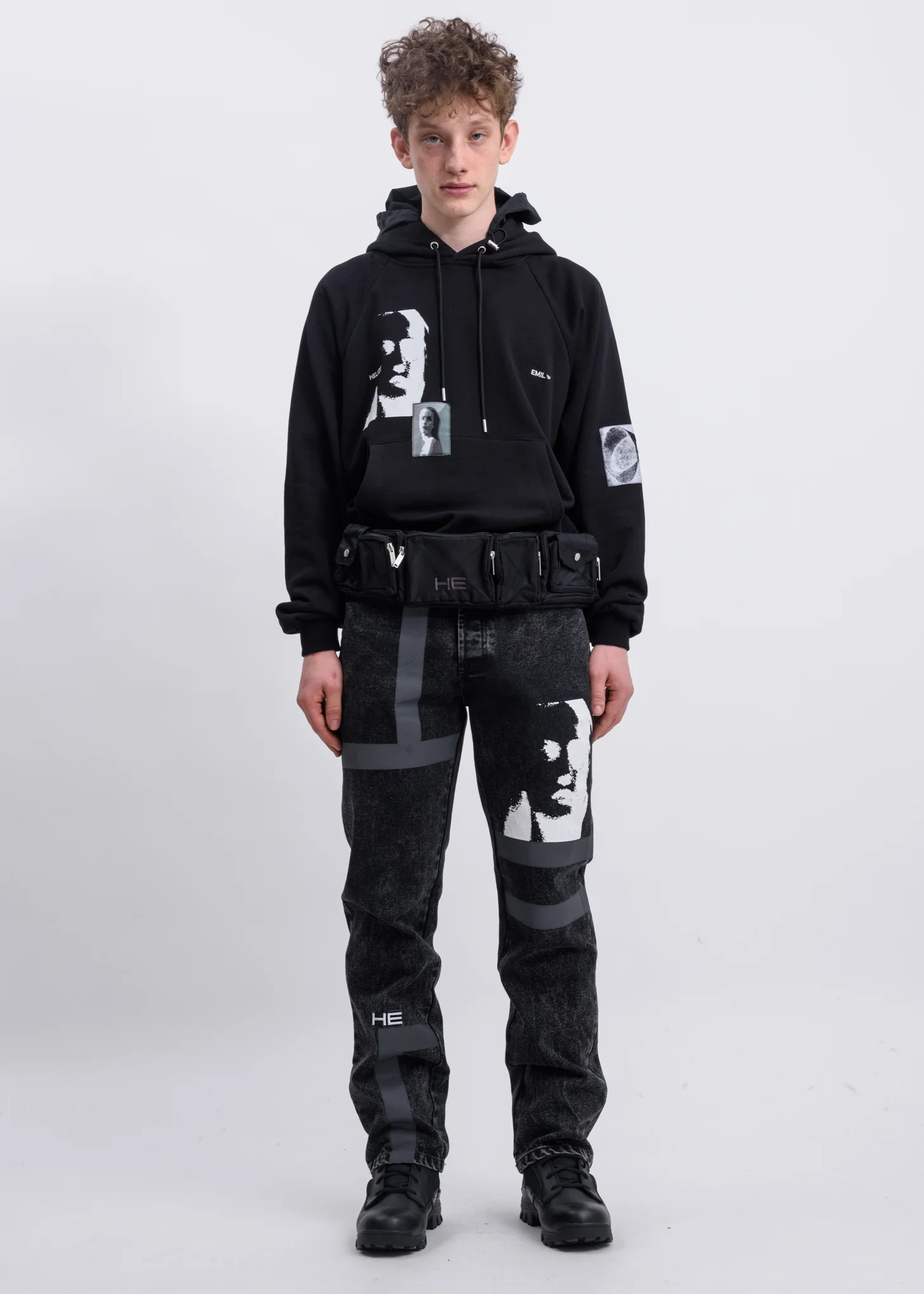 Black Raglan Faces Hoodie - Image 6
