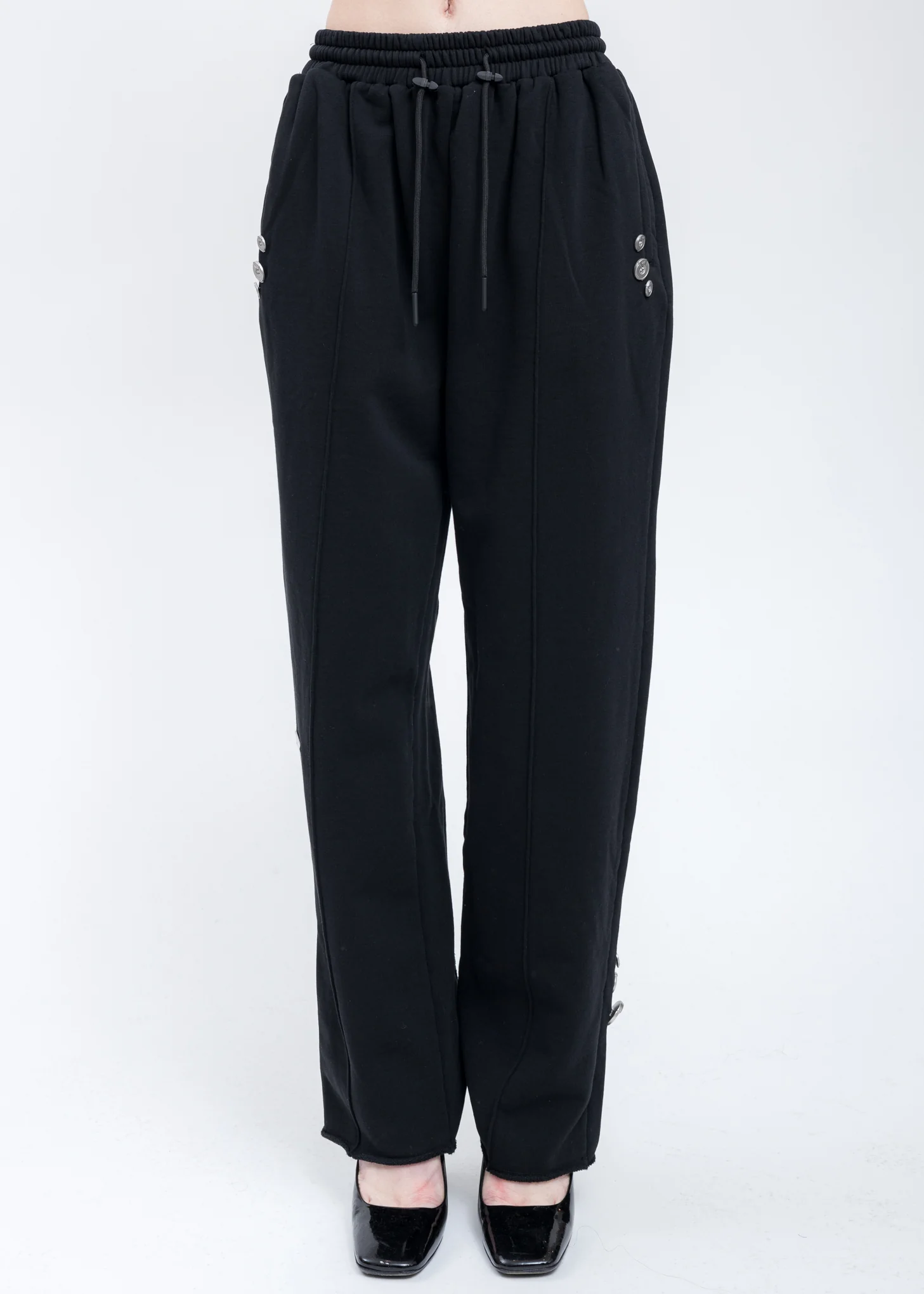 Black Raw Edge Wide Leg Sweat Pants