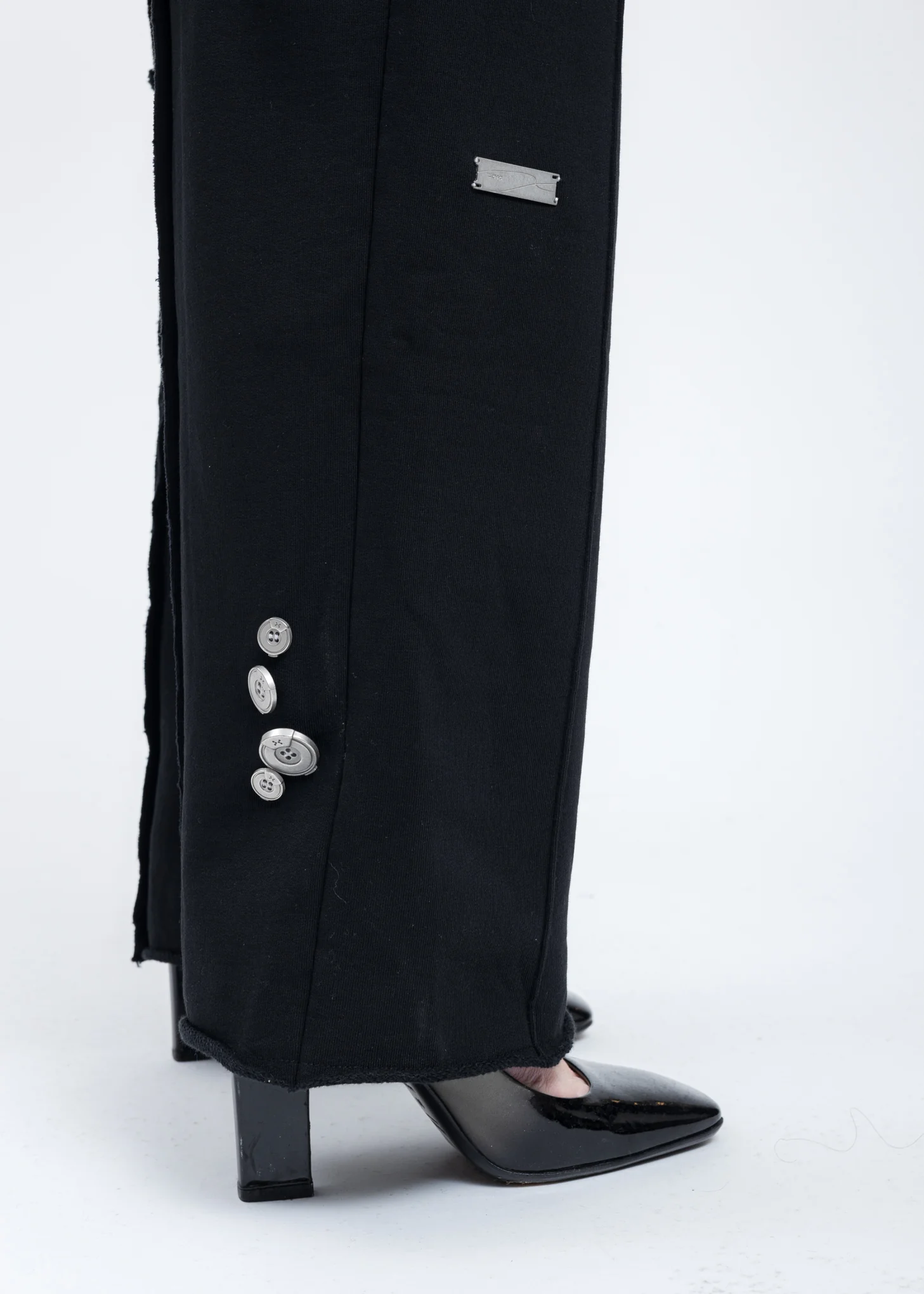 Black Raw Edge Wide Leg Sweat Pants - Image 4