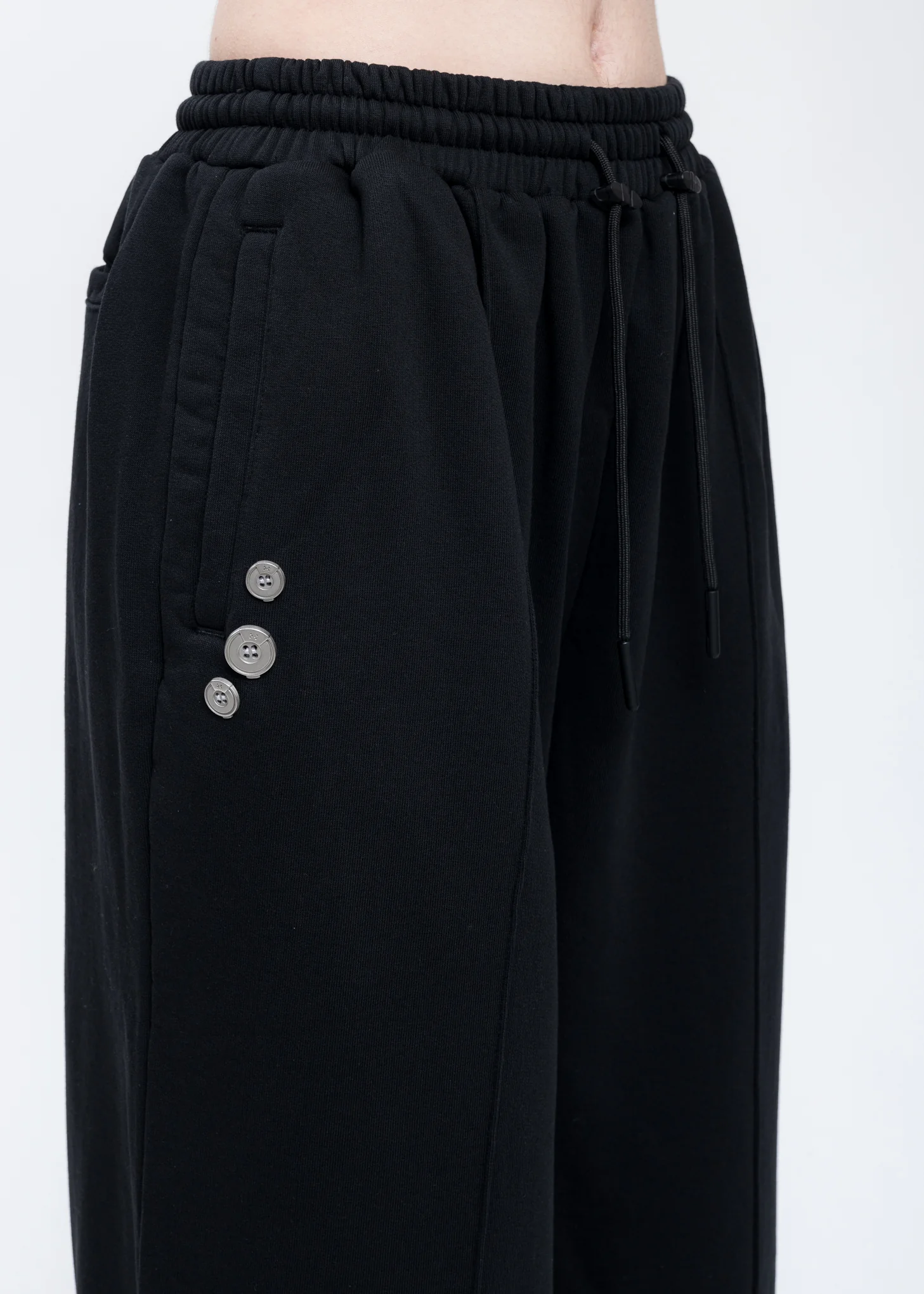 Black Raw Edge Wide Leg Sweat Pants - Image 5