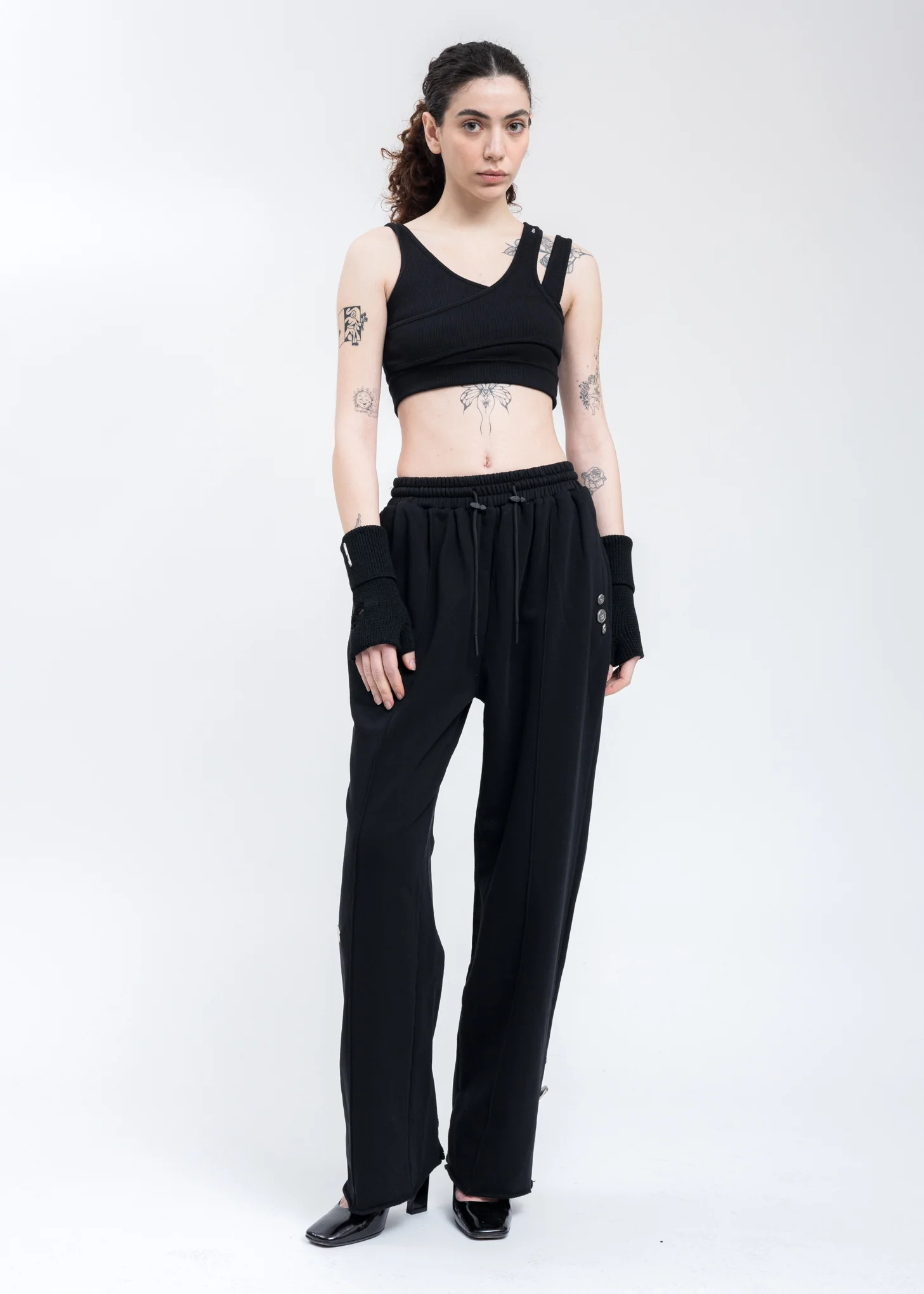 Black Raw Edge Wide Leg Sweat Pants - Image 6
