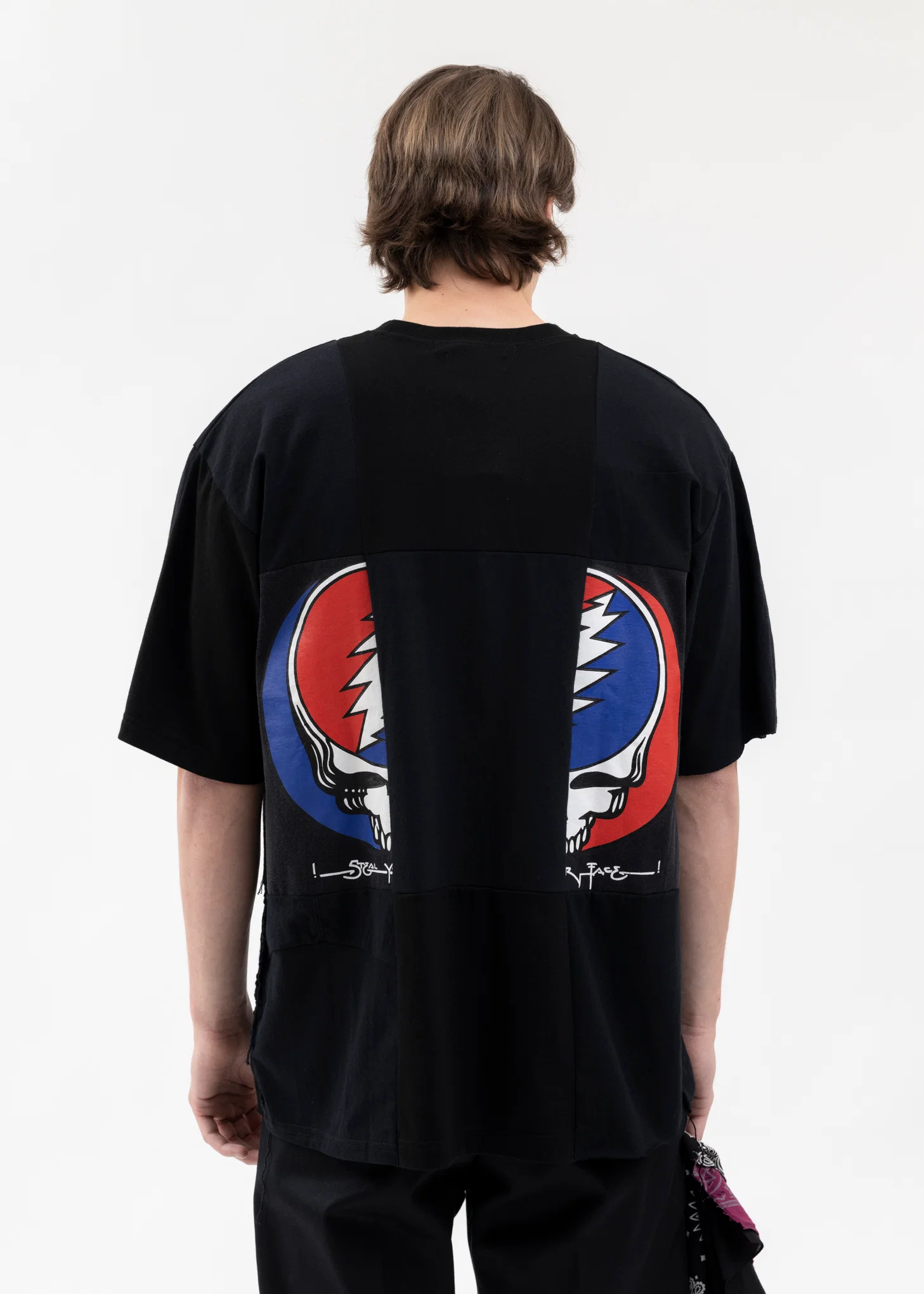 BLACK RE-CONSTRUCTED VINTAGE PATCHWORK TEE 1 - Image 2