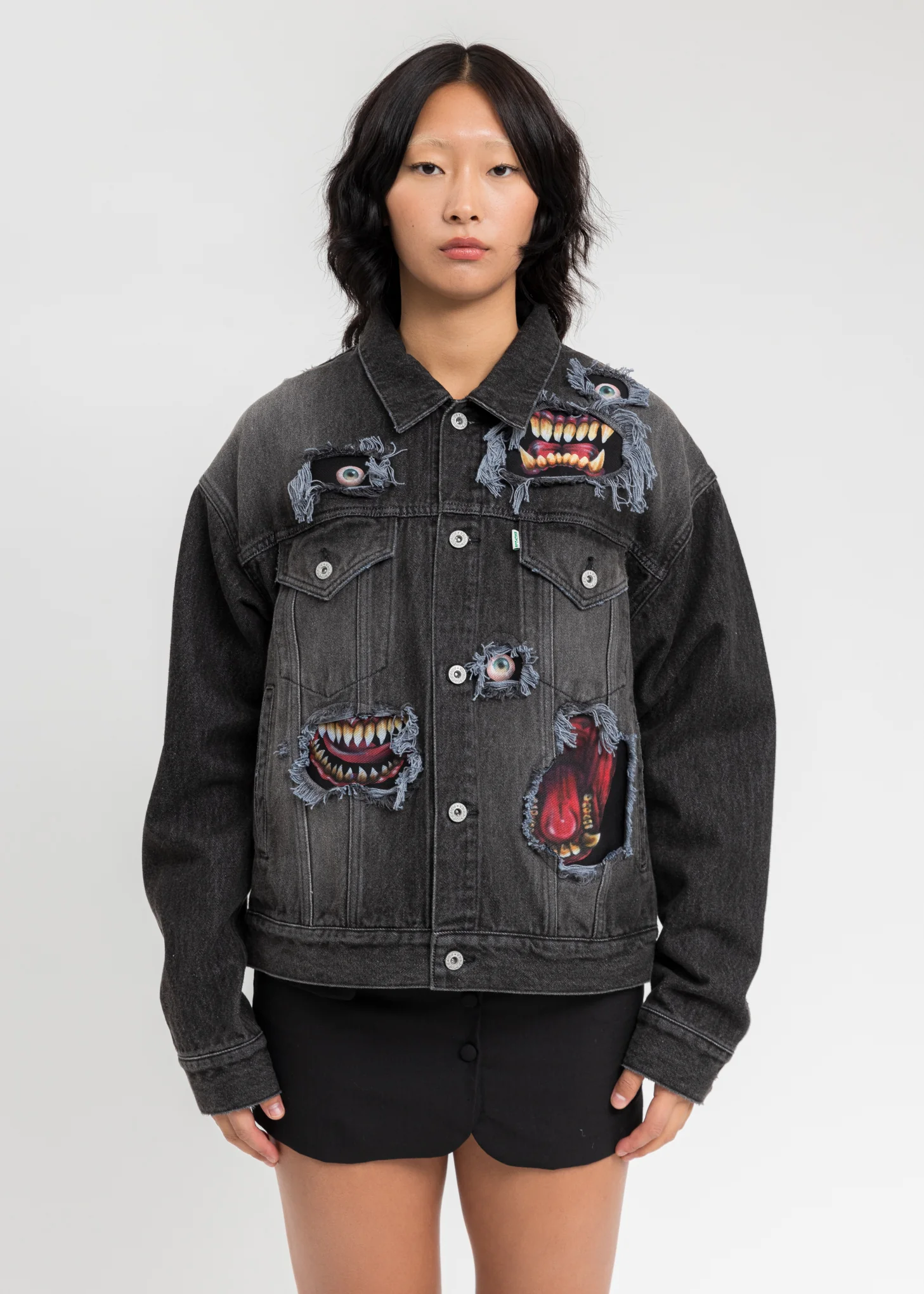 Black Recycle Denim Monster Repair Jacket