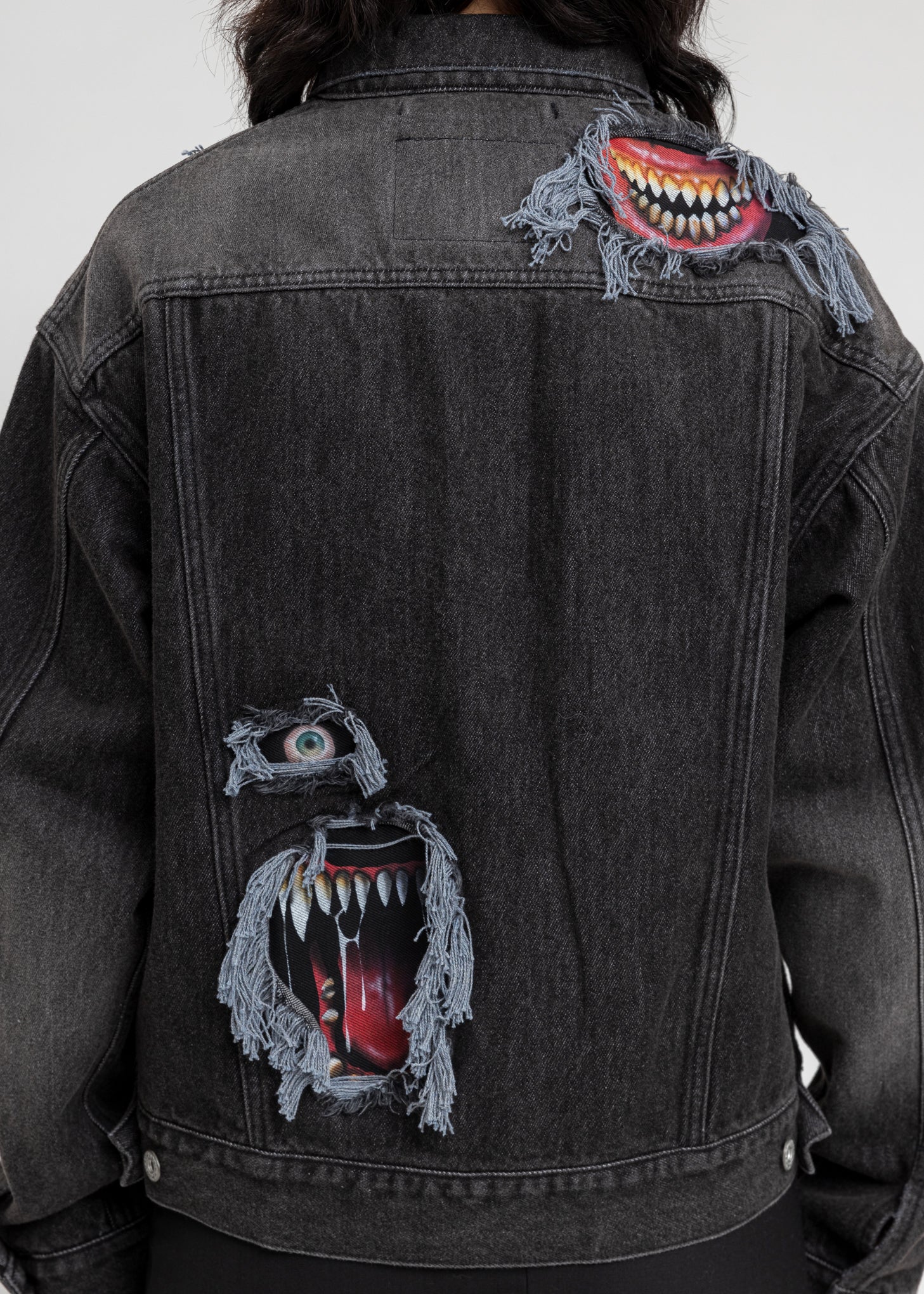 Black Recycle Denim Monster Repair Jacket - Image 2