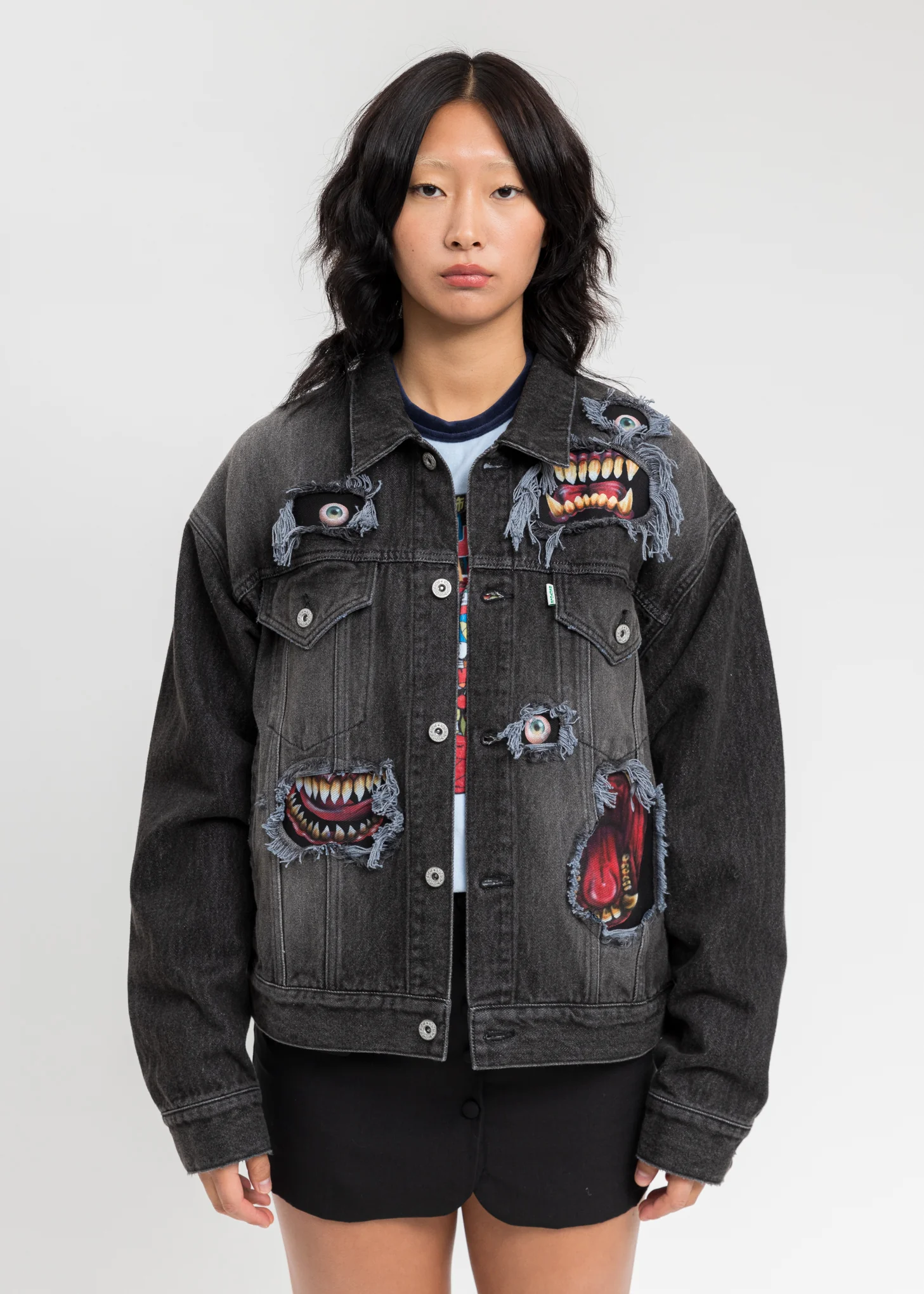Black Recycle Denim Monster Repair Jacket - Image 3