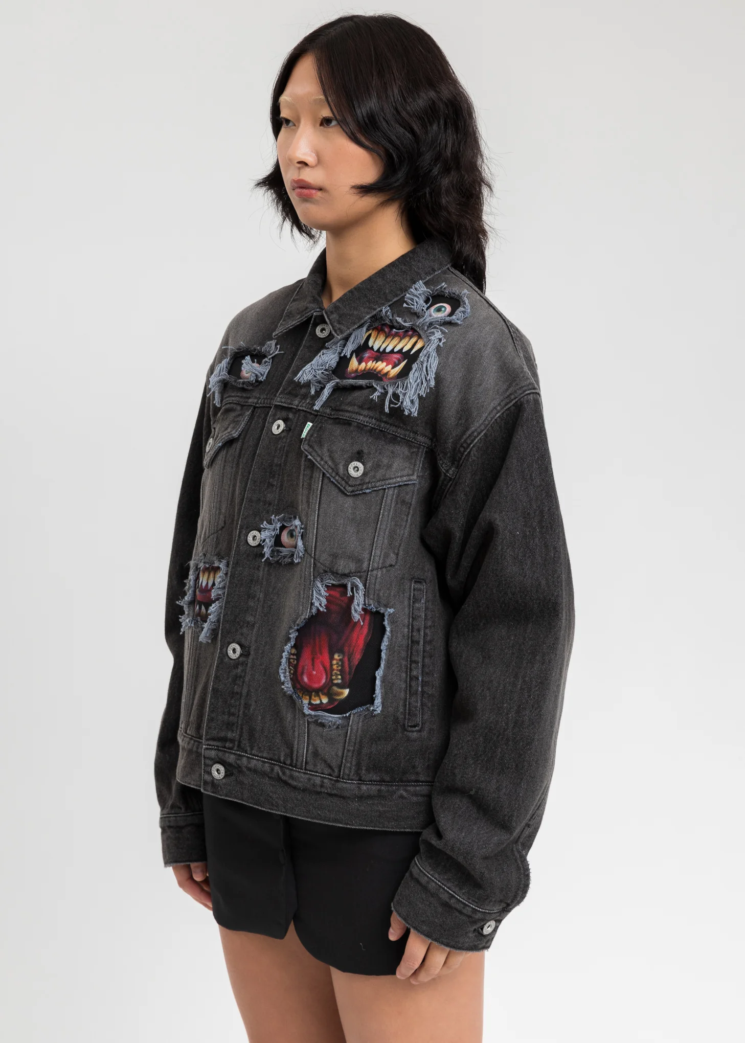 Black Recycle Denim Monster Repair Jacket - Image 4