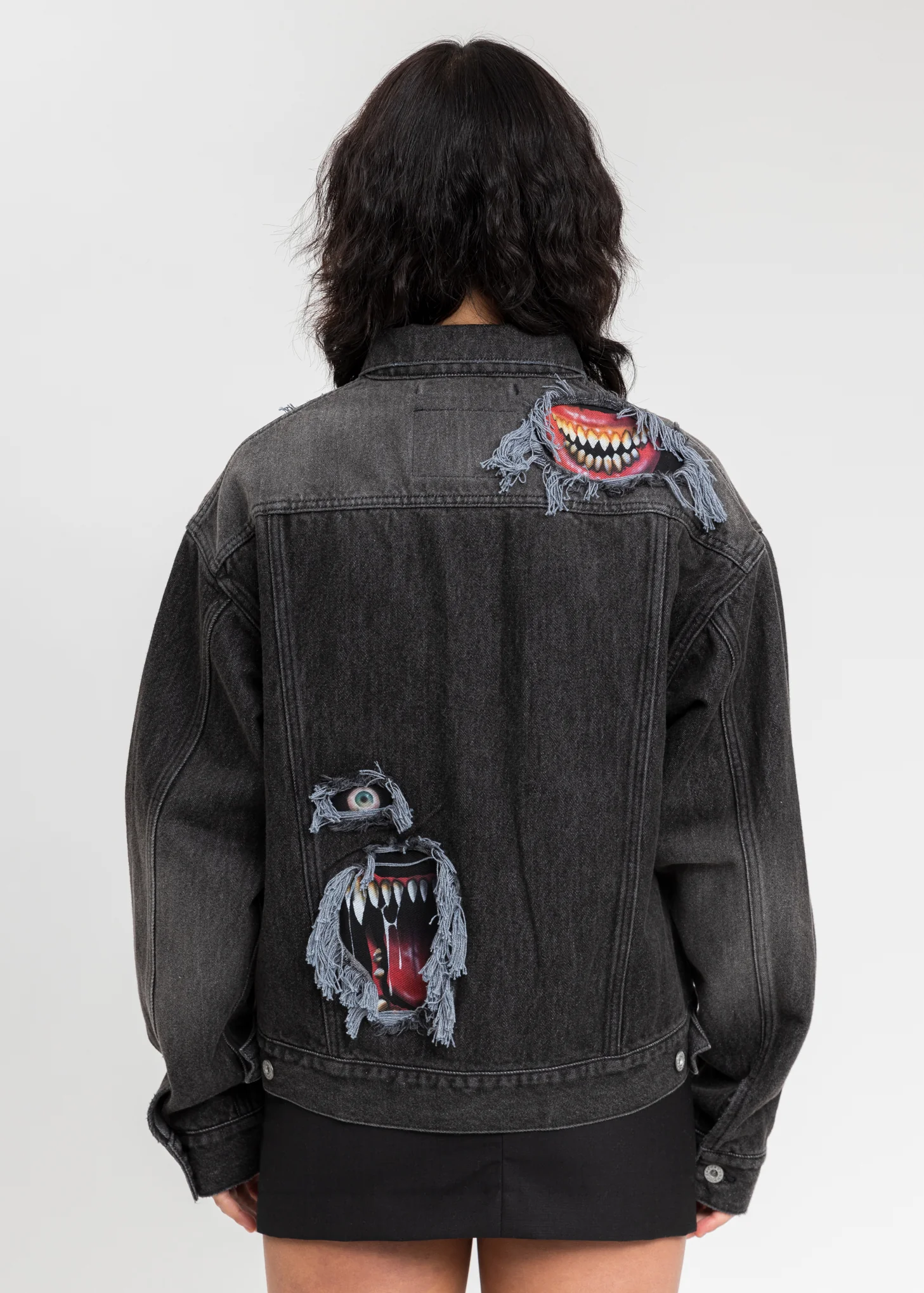 Black Recycle Denim Monster Repair Jacket - Image 5