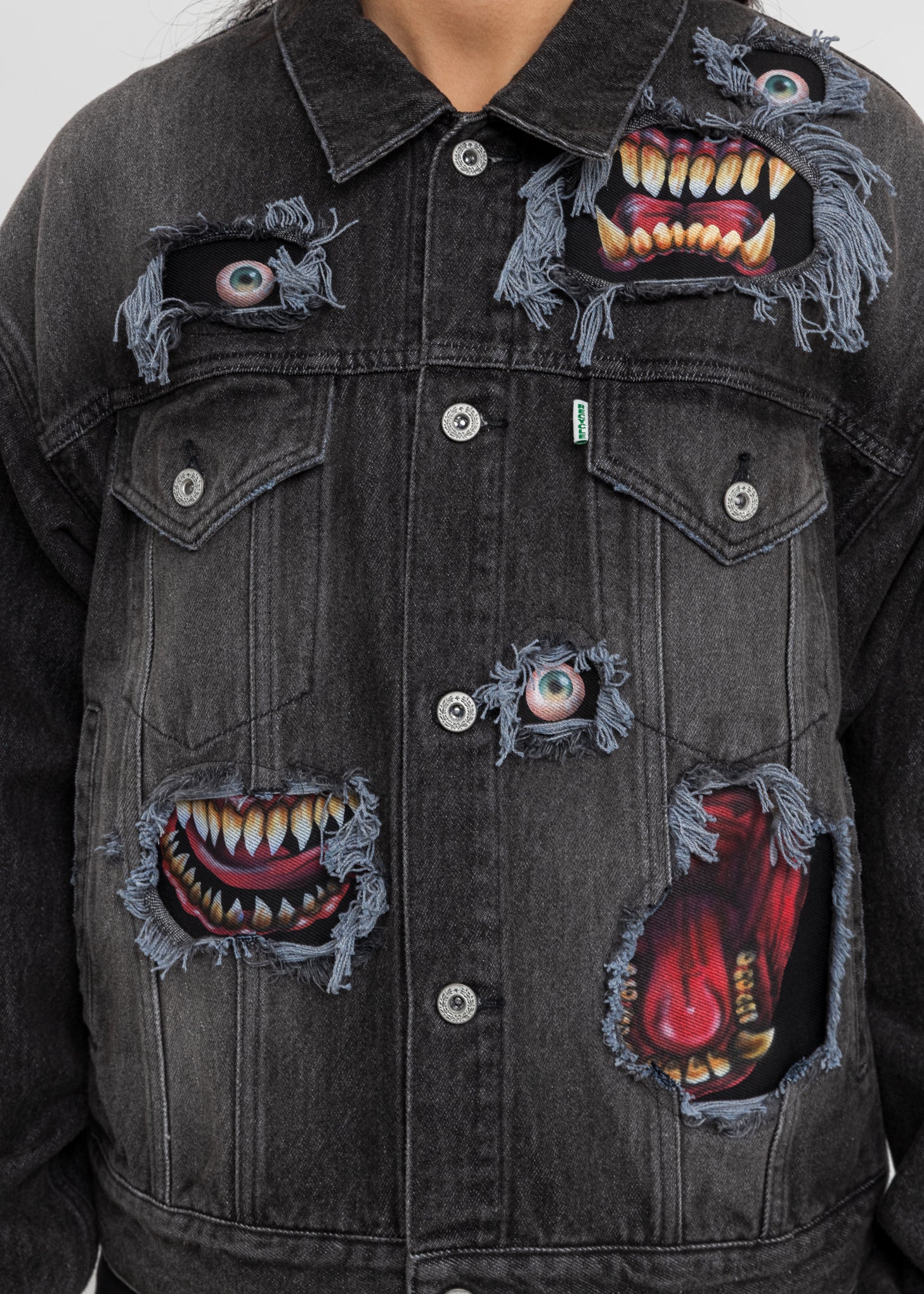 Black Recycle Denim Monster Repair Jacket - Image 6