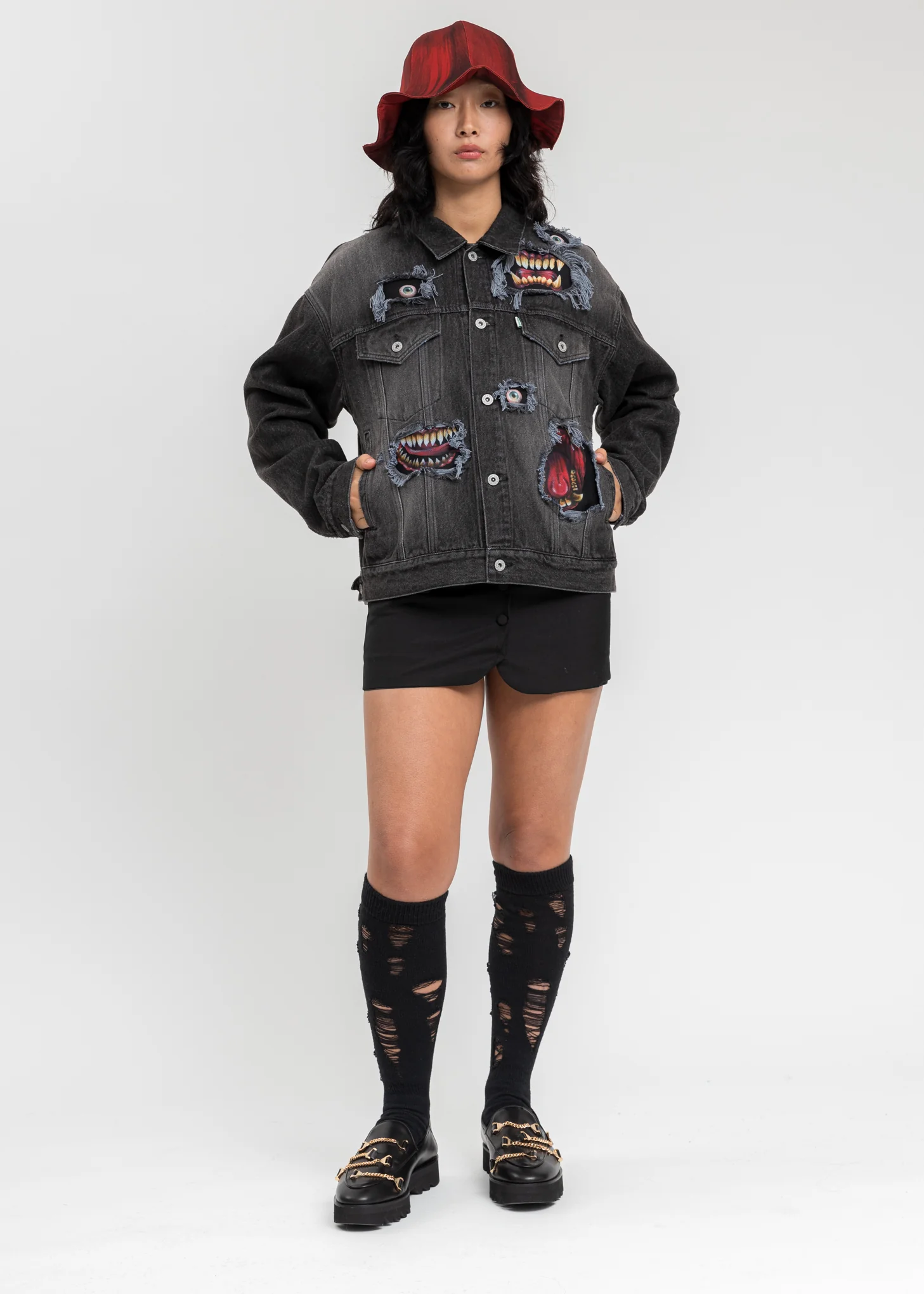 Black Recycle Denim Monster Repair Jacket - Image 7