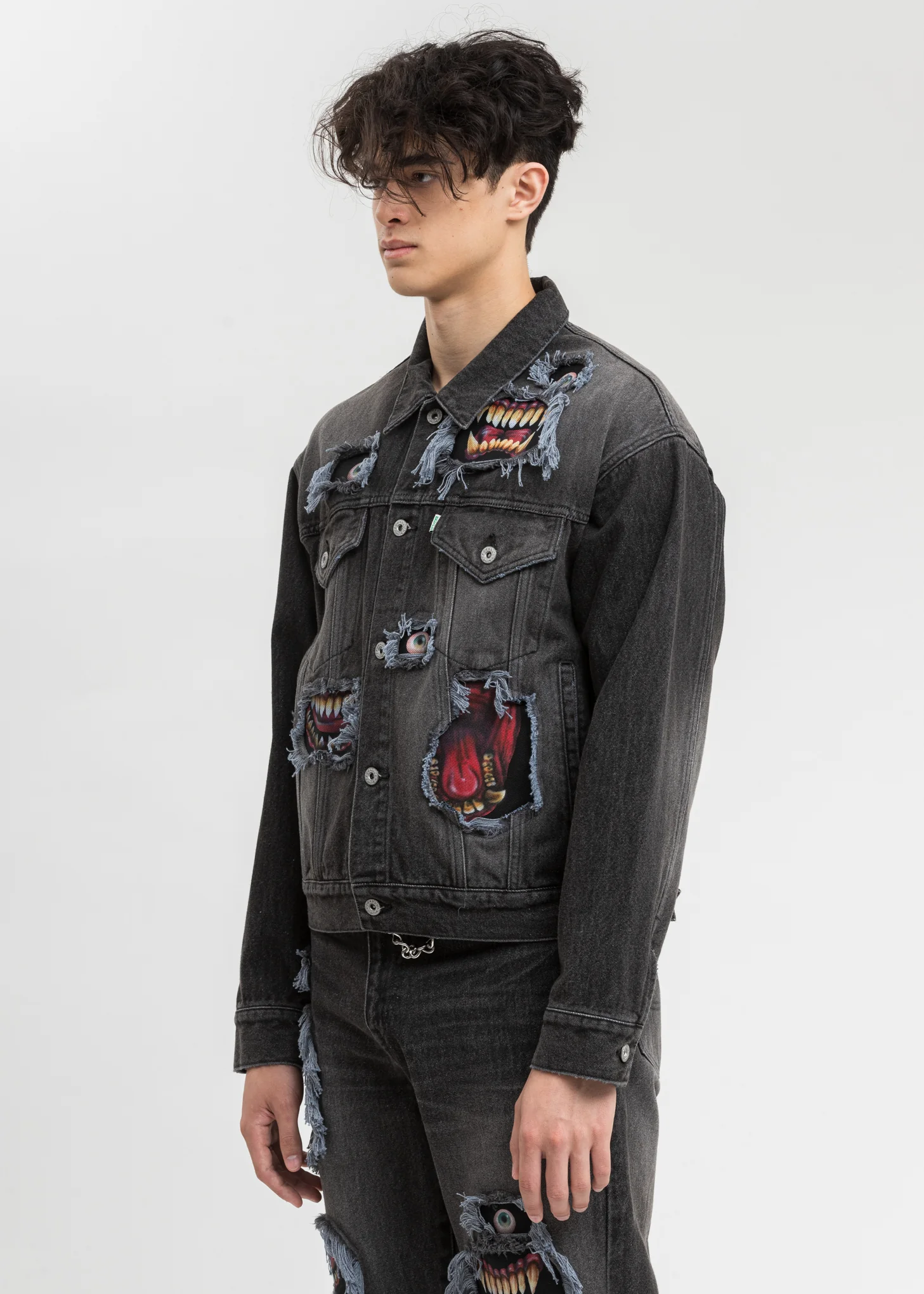 Black Recycle Denim Monster Repair Jacket - Image 3