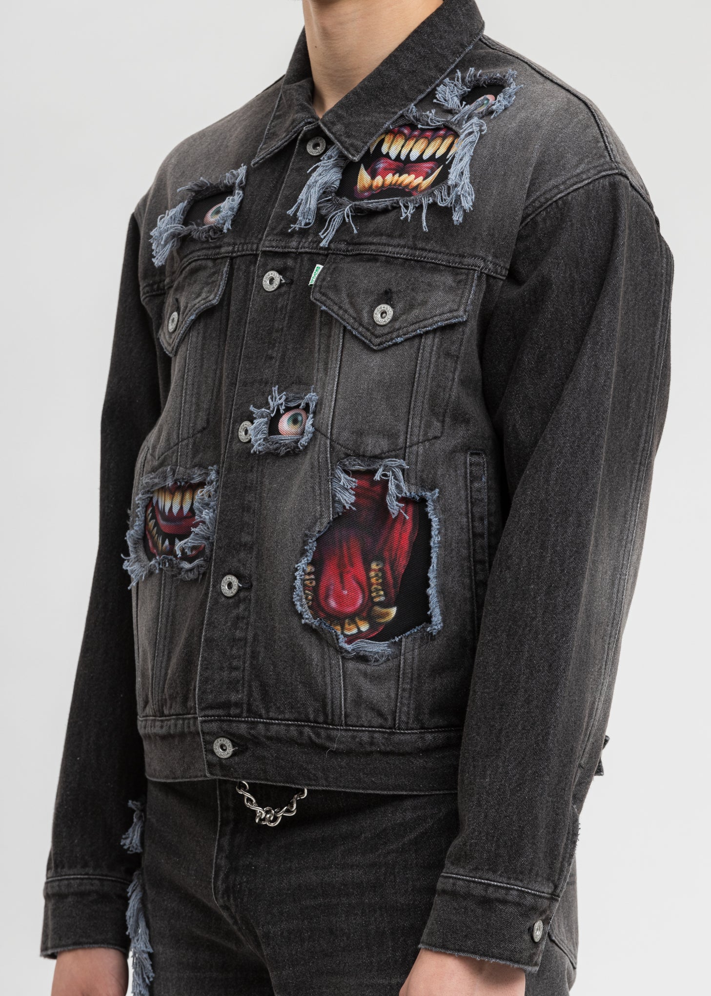Black Recycle Denim Monster Repair Jacket - Image 4