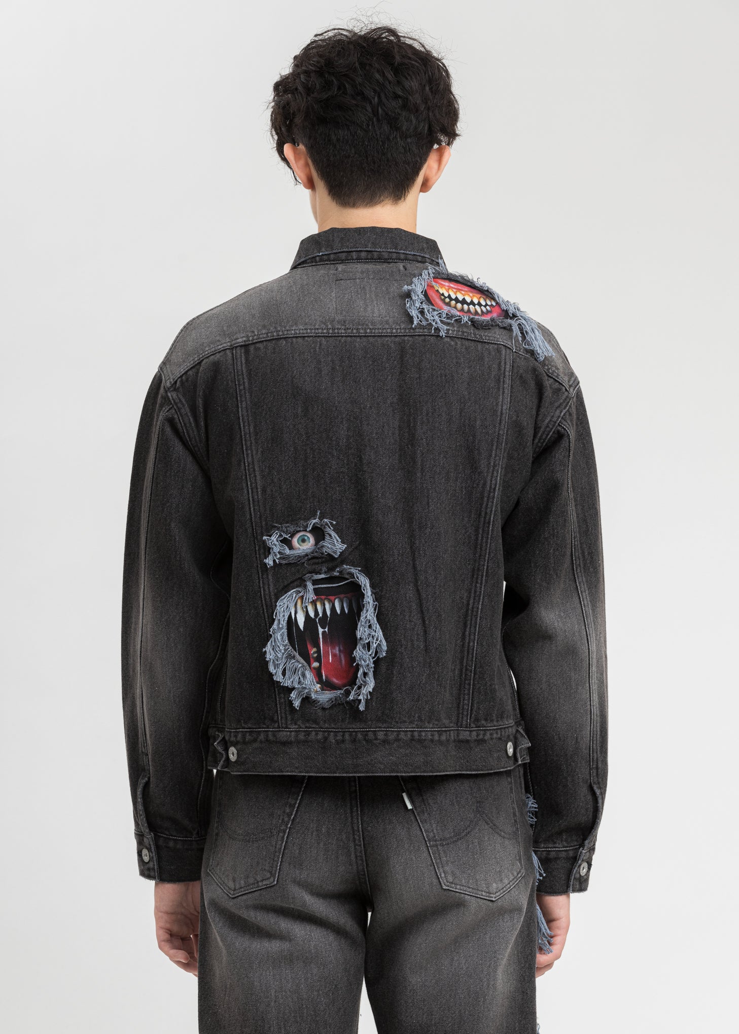 Black Recycle Denim Monster Repair Jacket - Image 5