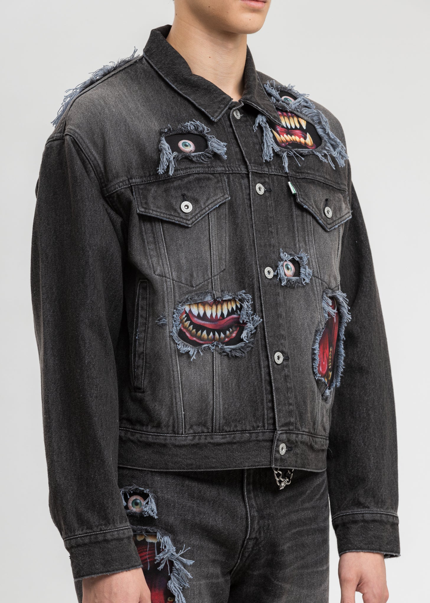 Black Recycle Denim Monster Repair Jacket - Image 6