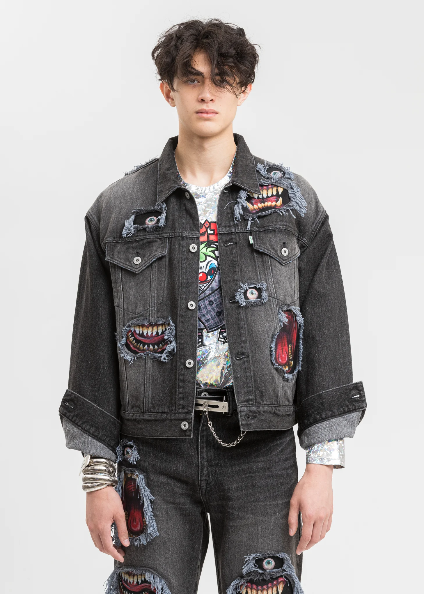 Black Recycle Denim Monster Repair Jacket - Image 7