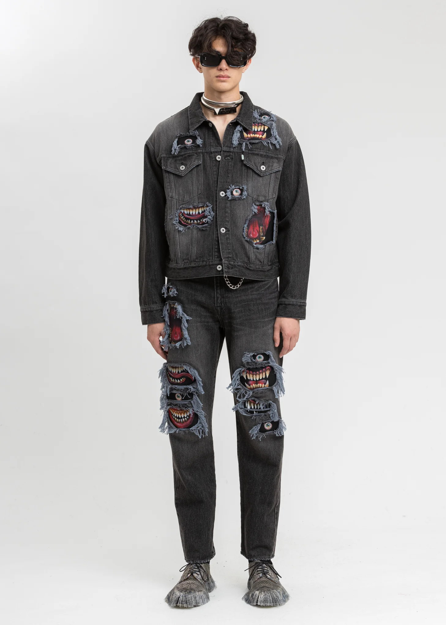 Black Recycle Denim Monster Repair Jacket - Image 8