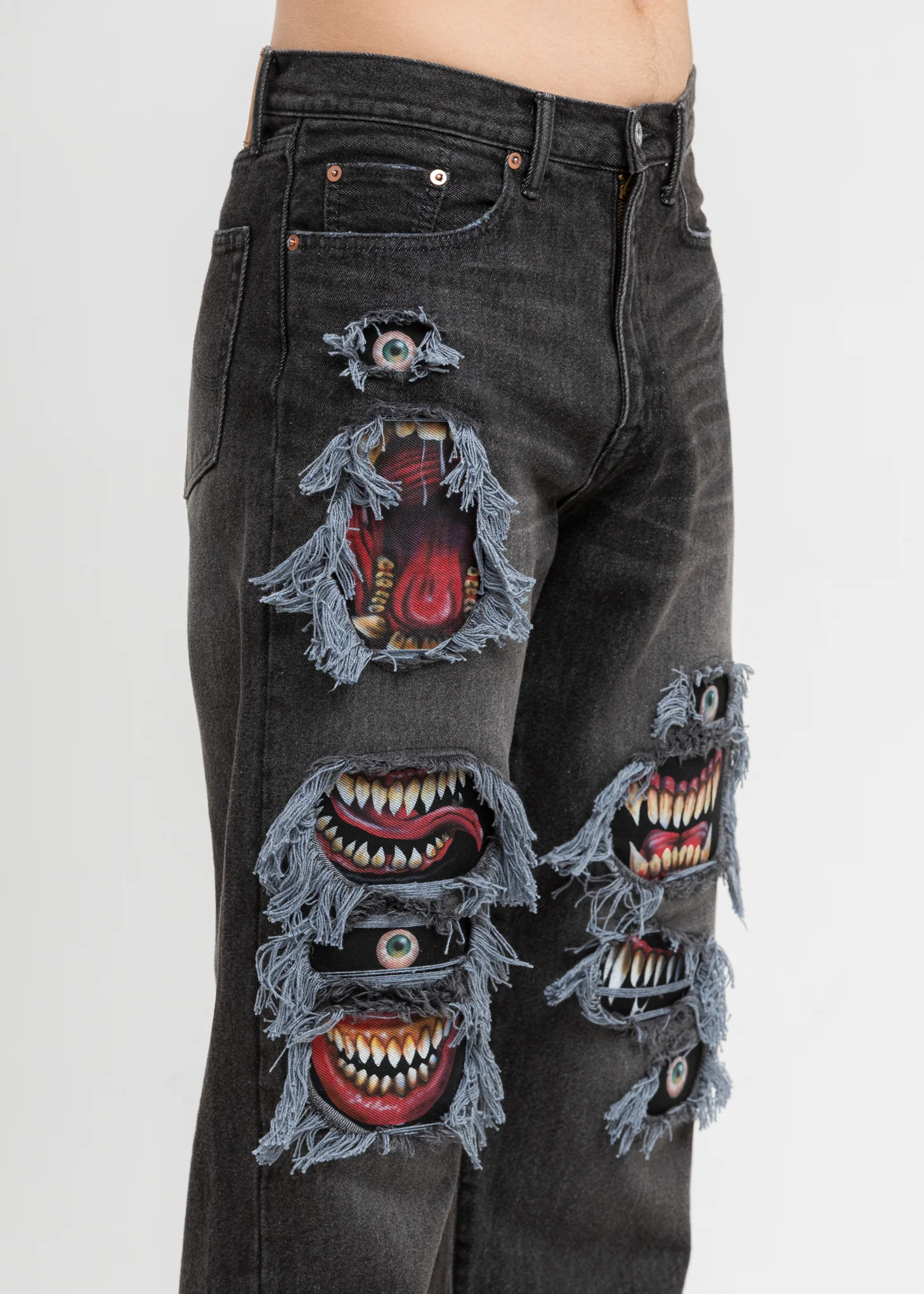 Black Recycle Denim Monster Repair Jeans - Image 2