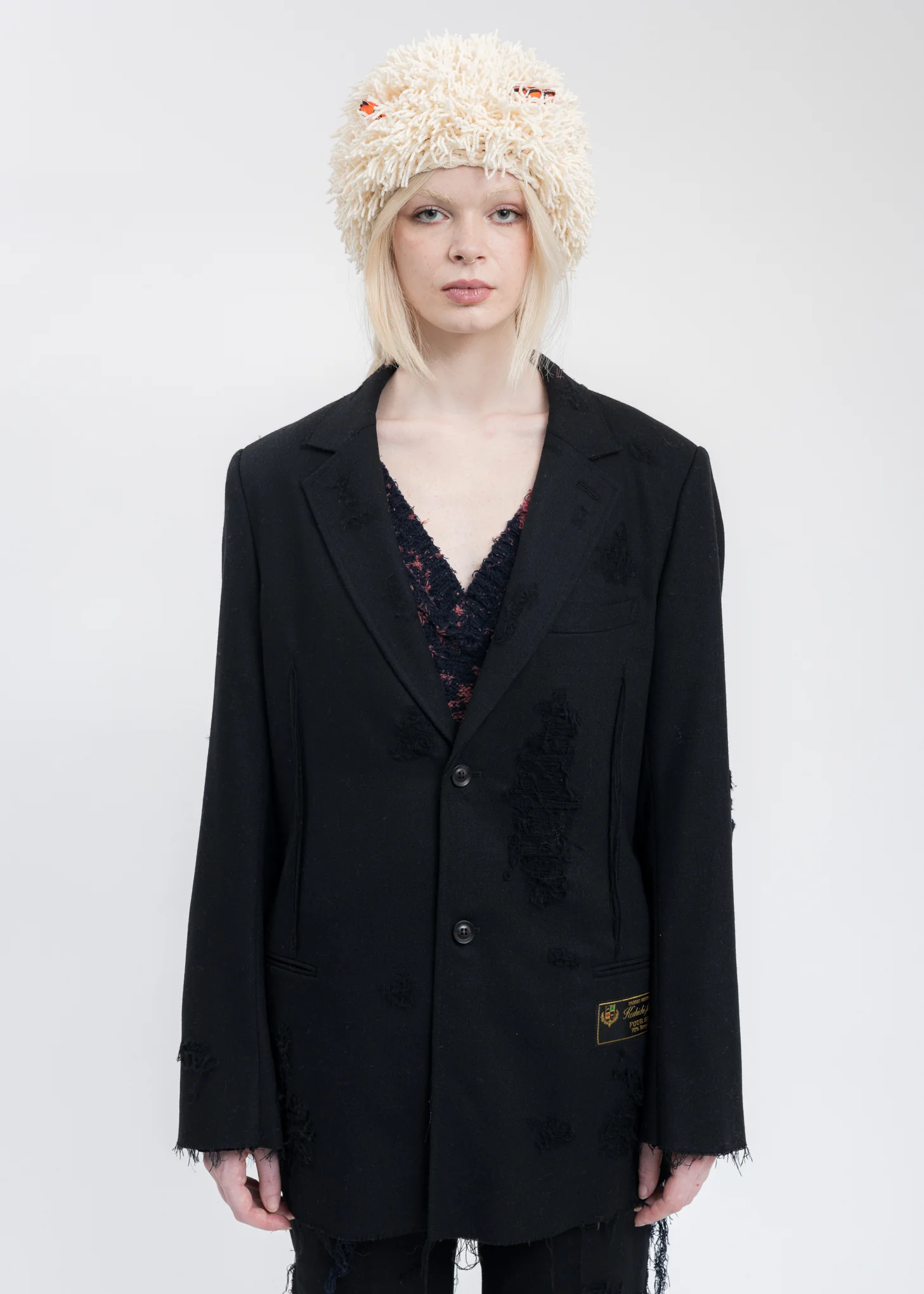 Black RECYCLE WOOL DAMAGED Jacket